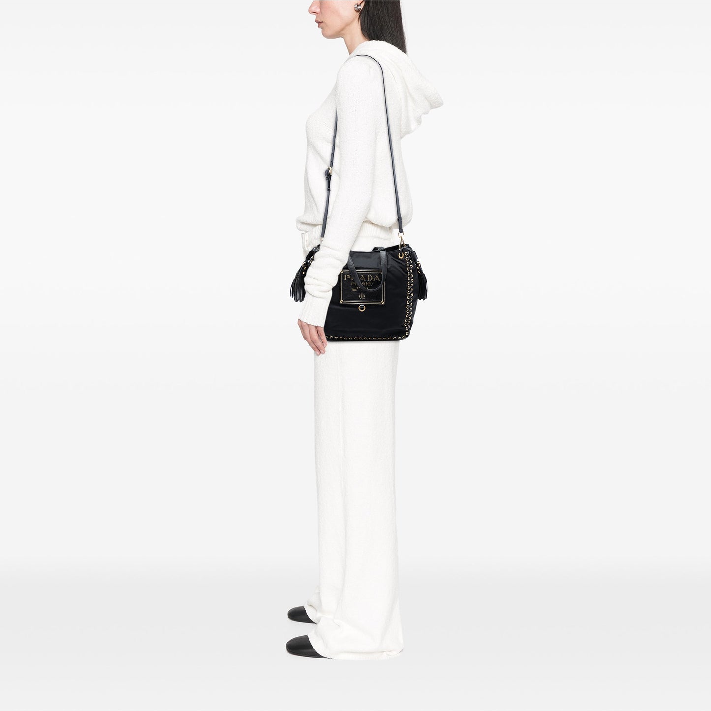 Prada Tessuto Whipstitched Logo Oro Tassel Satchel