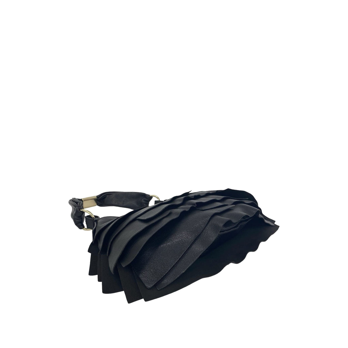 Saint Laurent Ruffled Leather Saint Tropez Hobo — Black