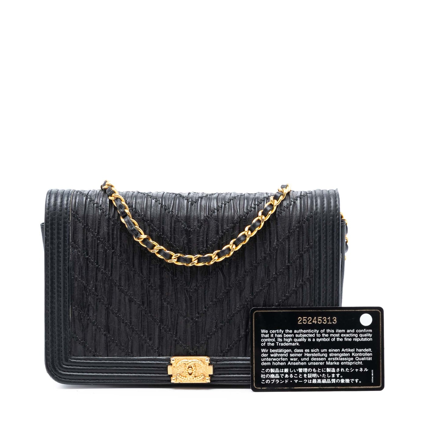 Chanel Pleated Crumpled Chevron Calfskin Le Boy Wallet On Chain