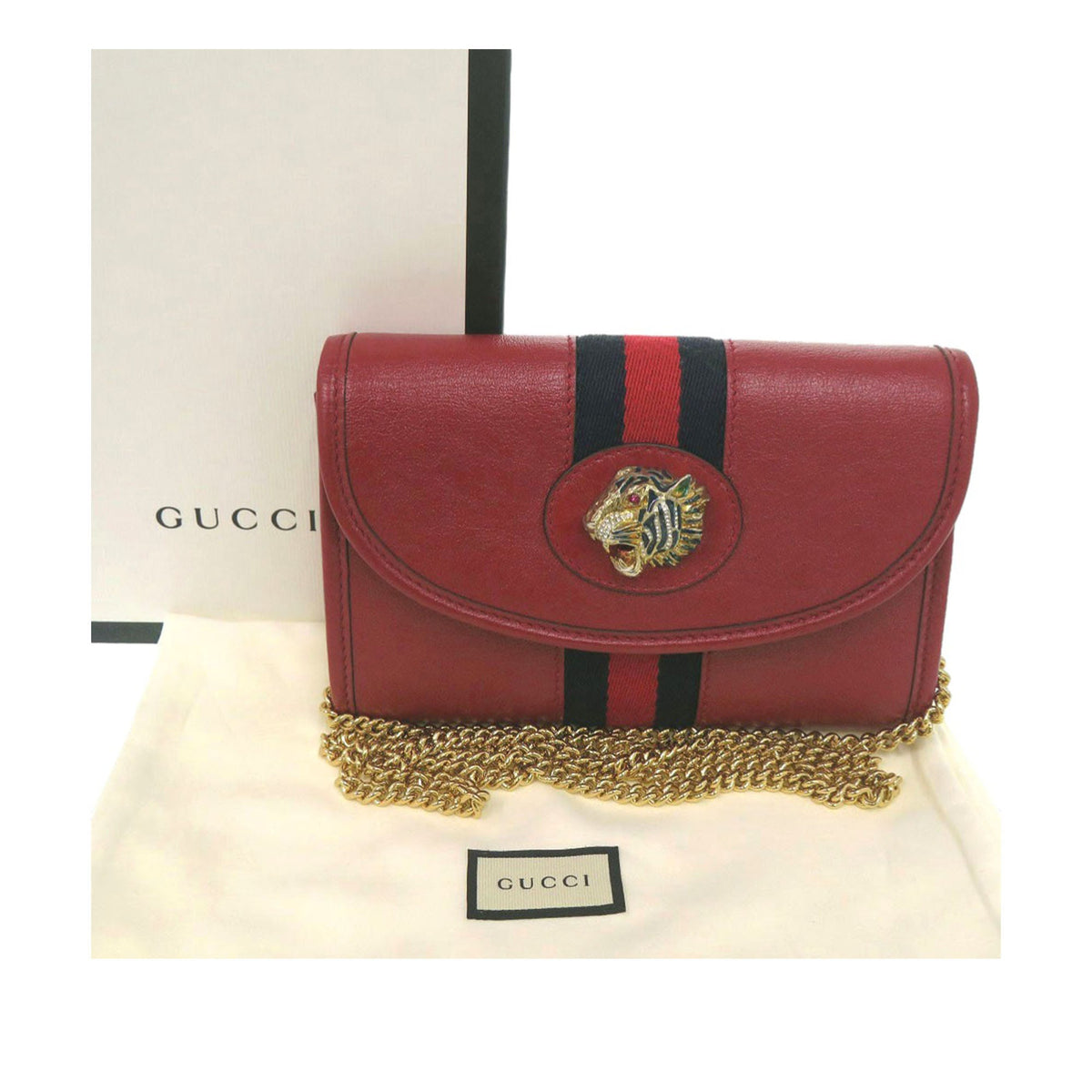 Gucci Mini Calfskin Rajah Web Chain Crossbody