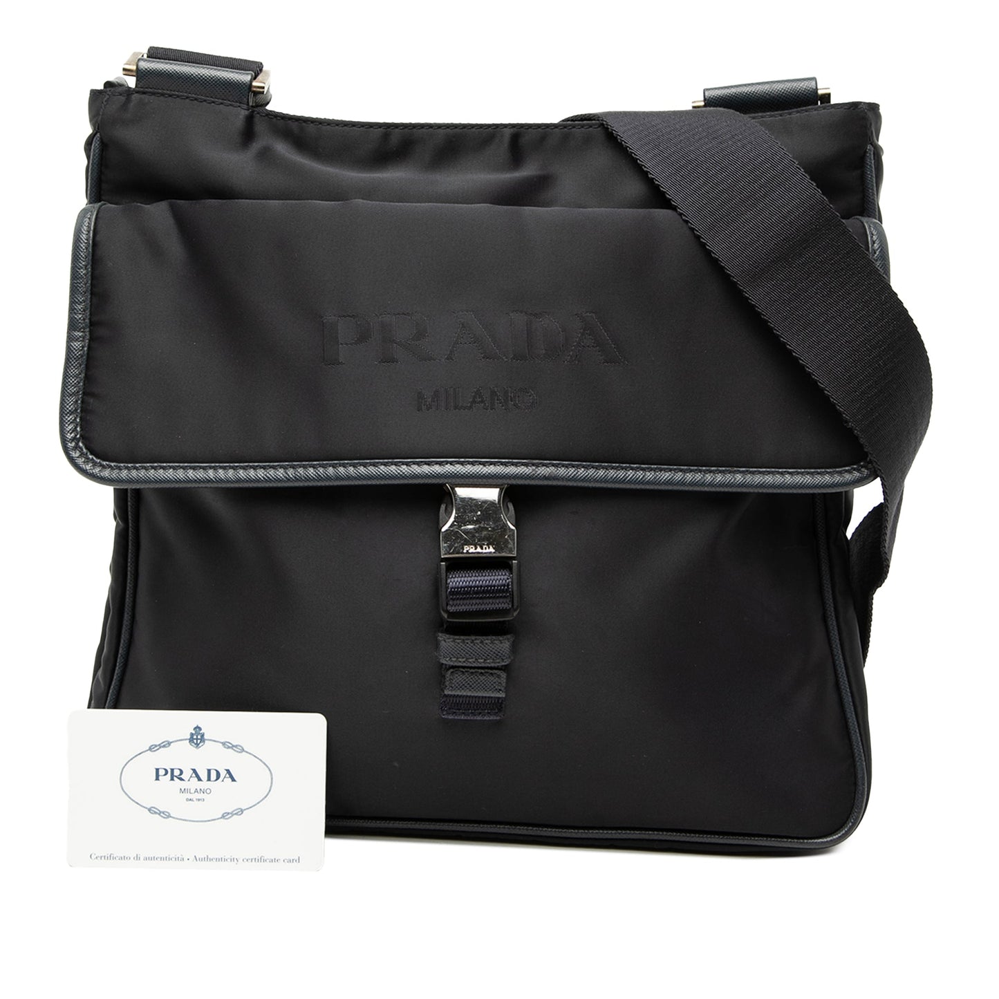 Prada Saffiano Trimmed Tessuto Zip Top Crossbody