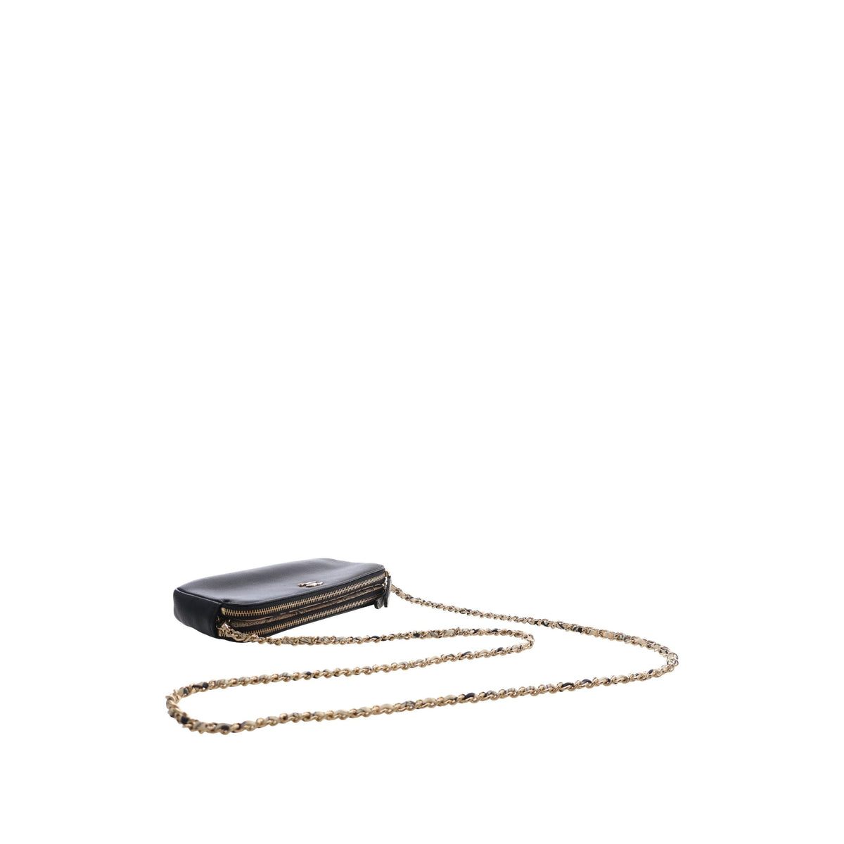Chanel CC Calfskin Double Zip Wallet On Chain — Black