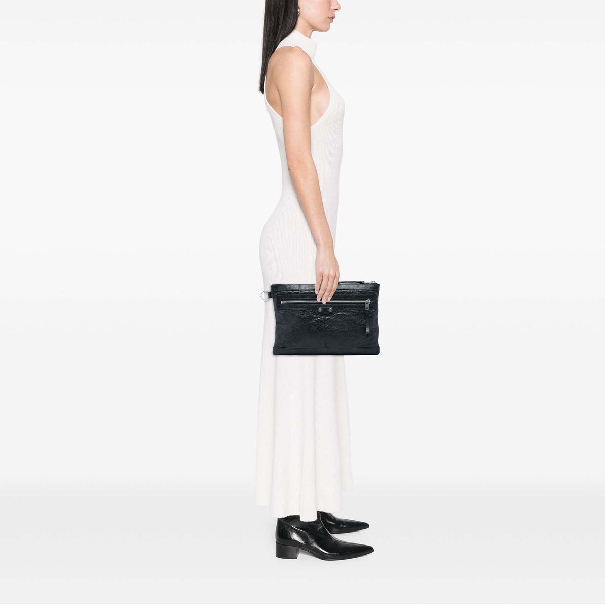 Balenciaga Lambskin Motocross Classic Clip Clutch M — Black