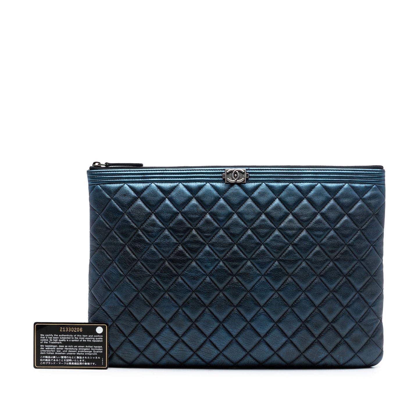 Large Quilted Metallic Lambskin Boy O Case Clutch