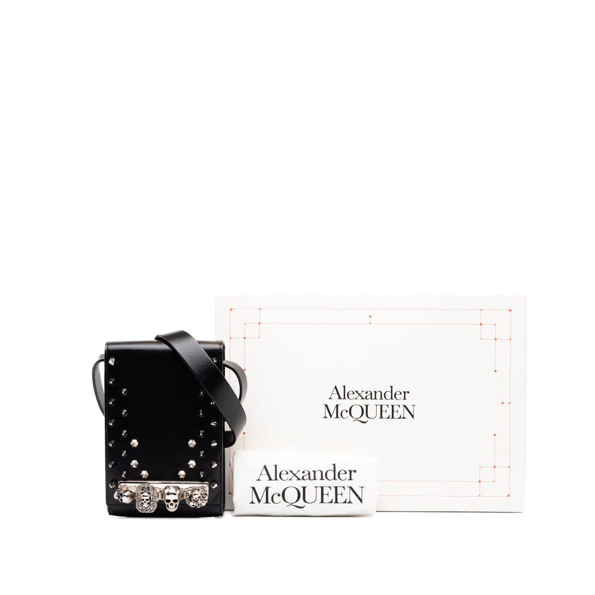 Alexander McQueen Studded Leather Skull Four Ring Crossbody — Black