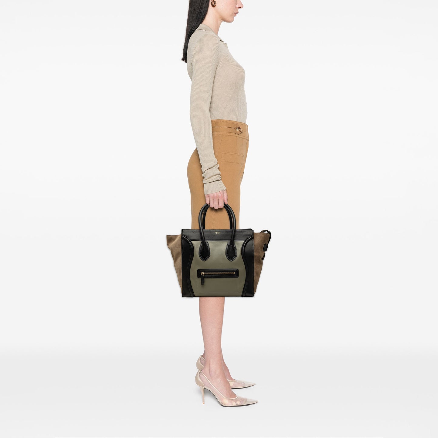 Celine Mini Tricolor Calfskin and Suede Luggage Tote