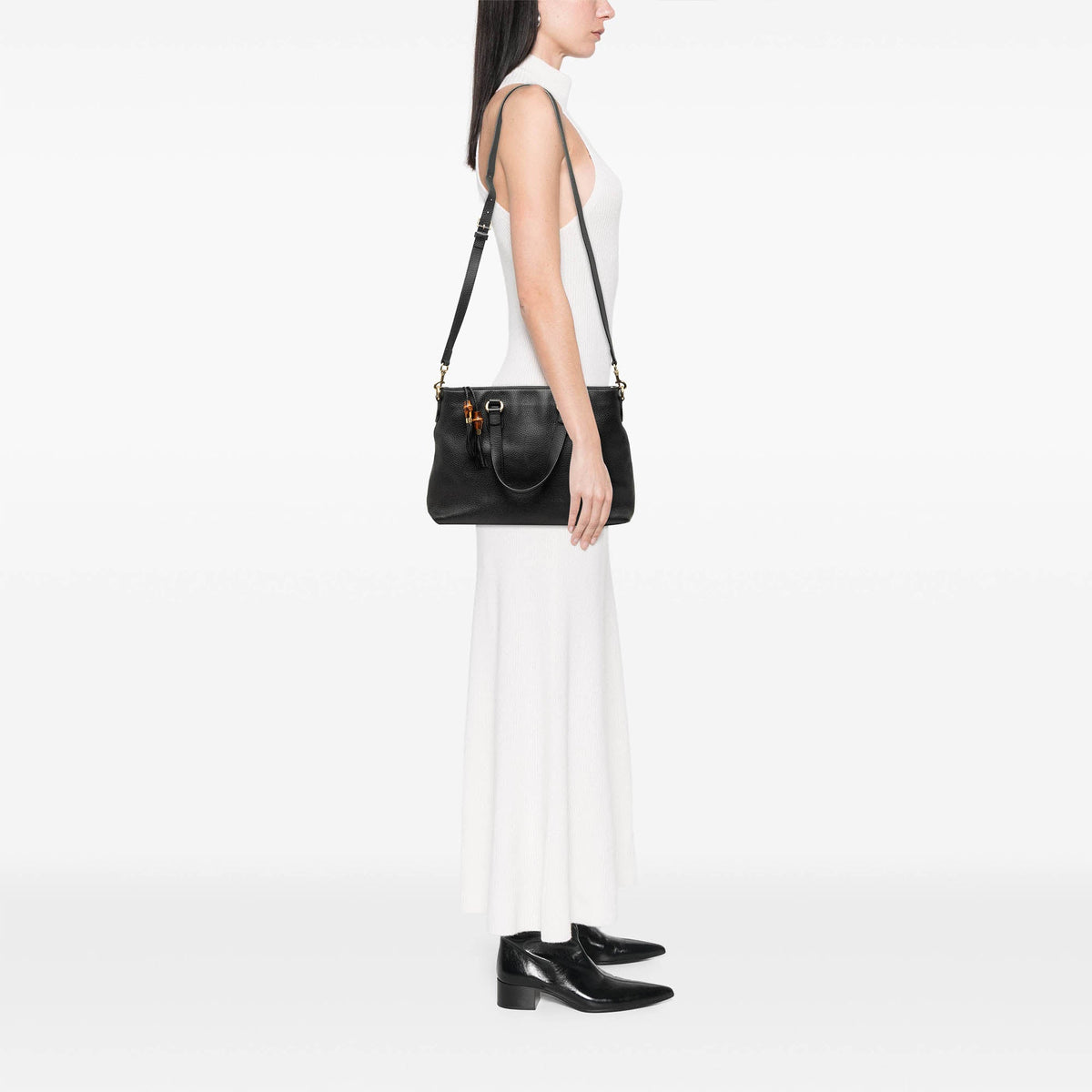 Gucci Calfskin Bamboo Tassel Satchel