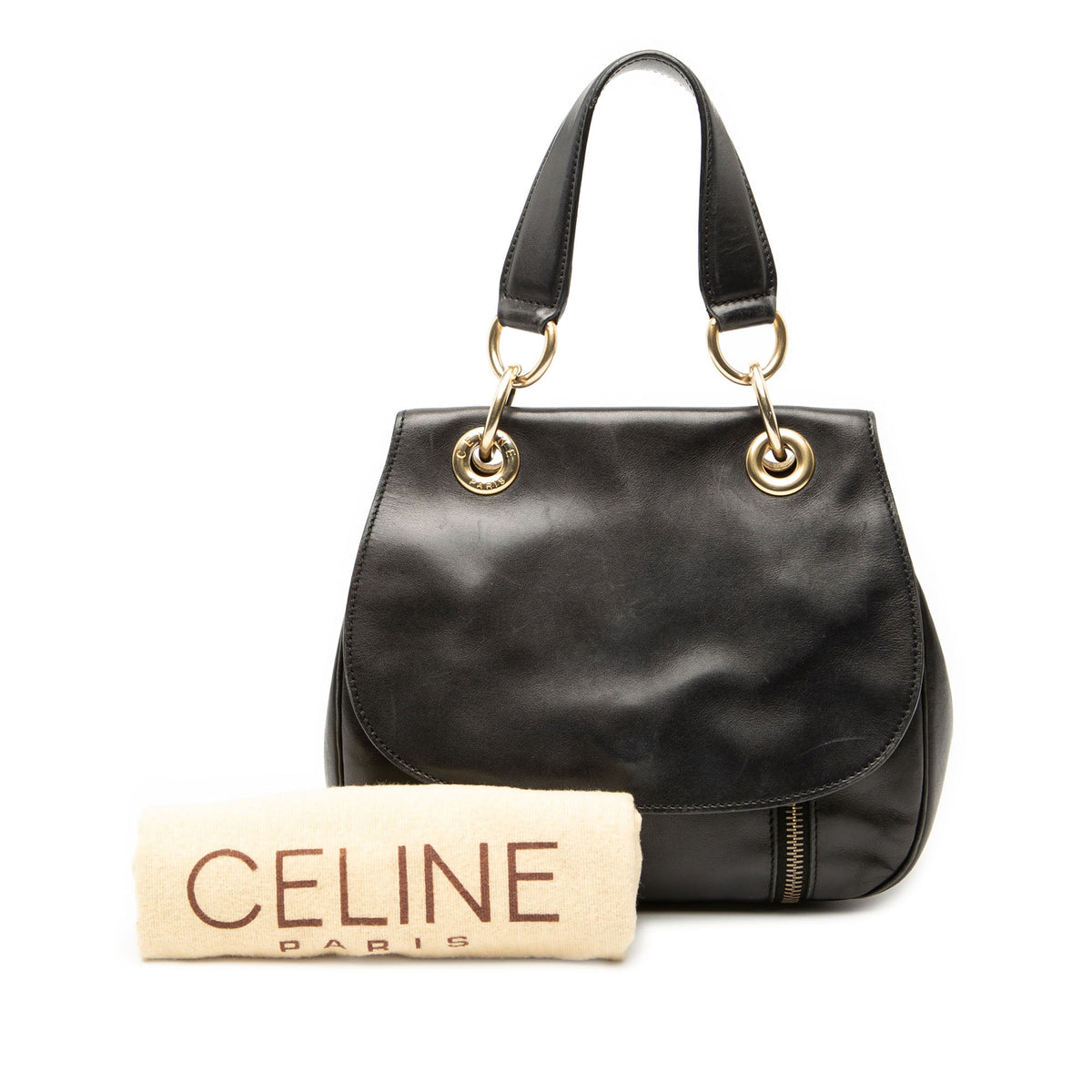 Celine Leather Eyelet Flap Handbag