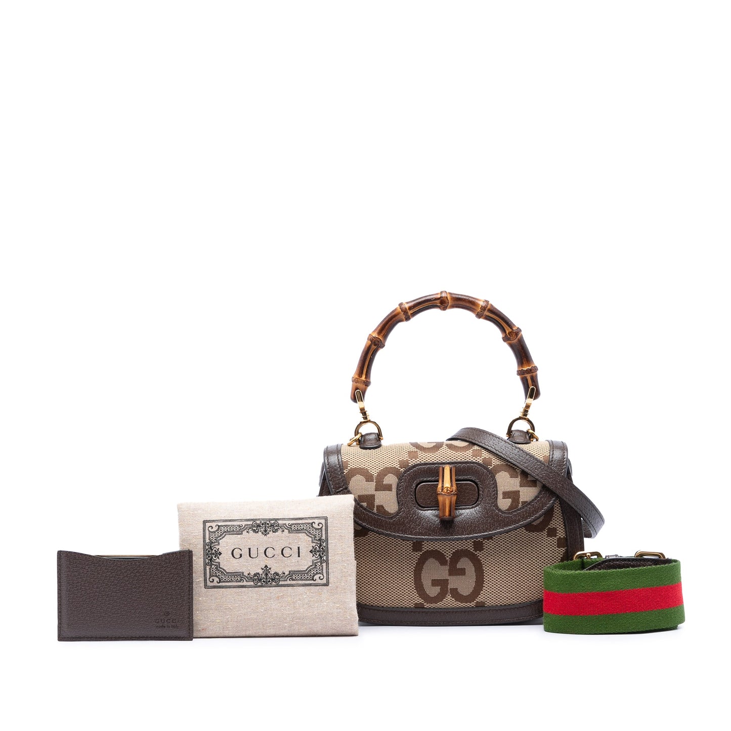 Gucci Small Jumbo GG Canvas Bamboo 1947 Top Handle Bag