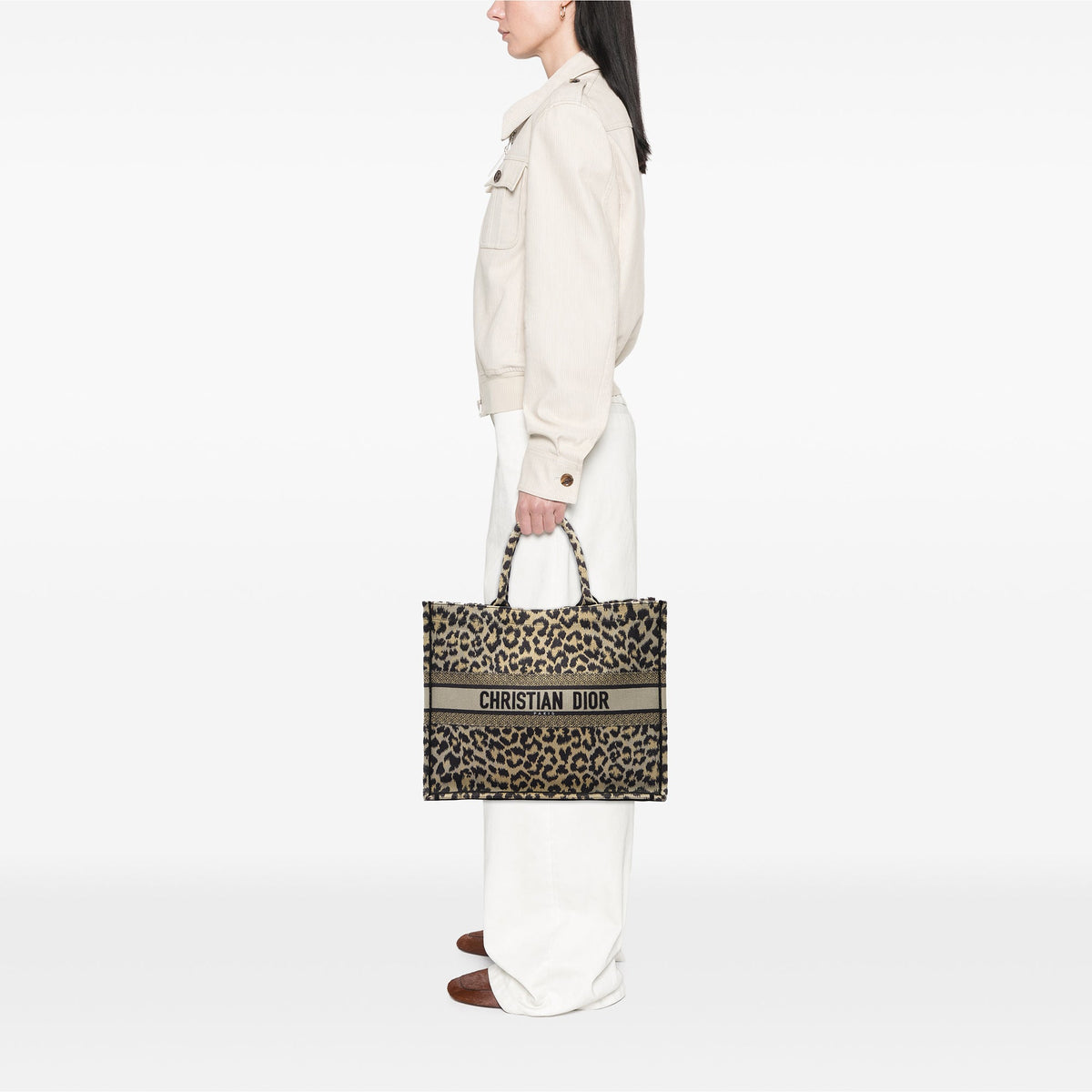 Dior Mizza Large Embroidered Canvas Leopard Book Tote