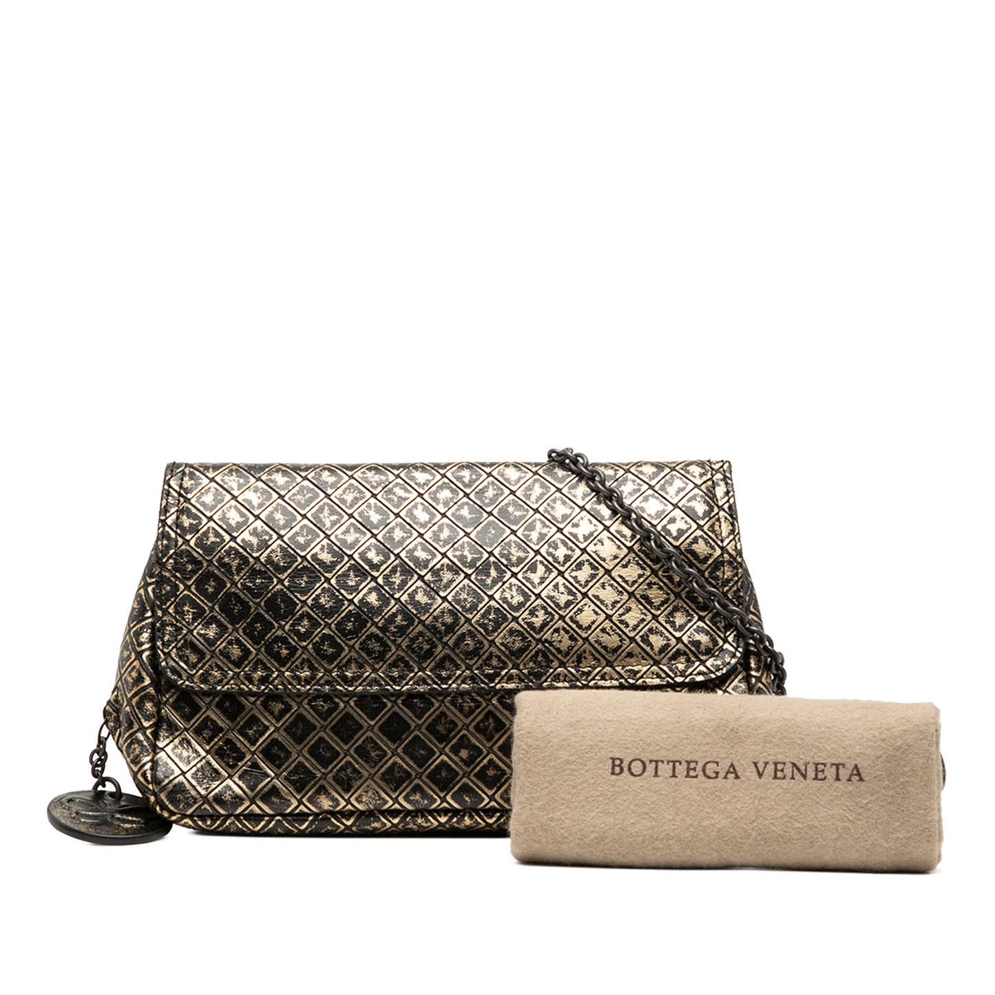 Bottega Veneta Metallic Calfskin Intrecciomirage Chain Flap Crossbody