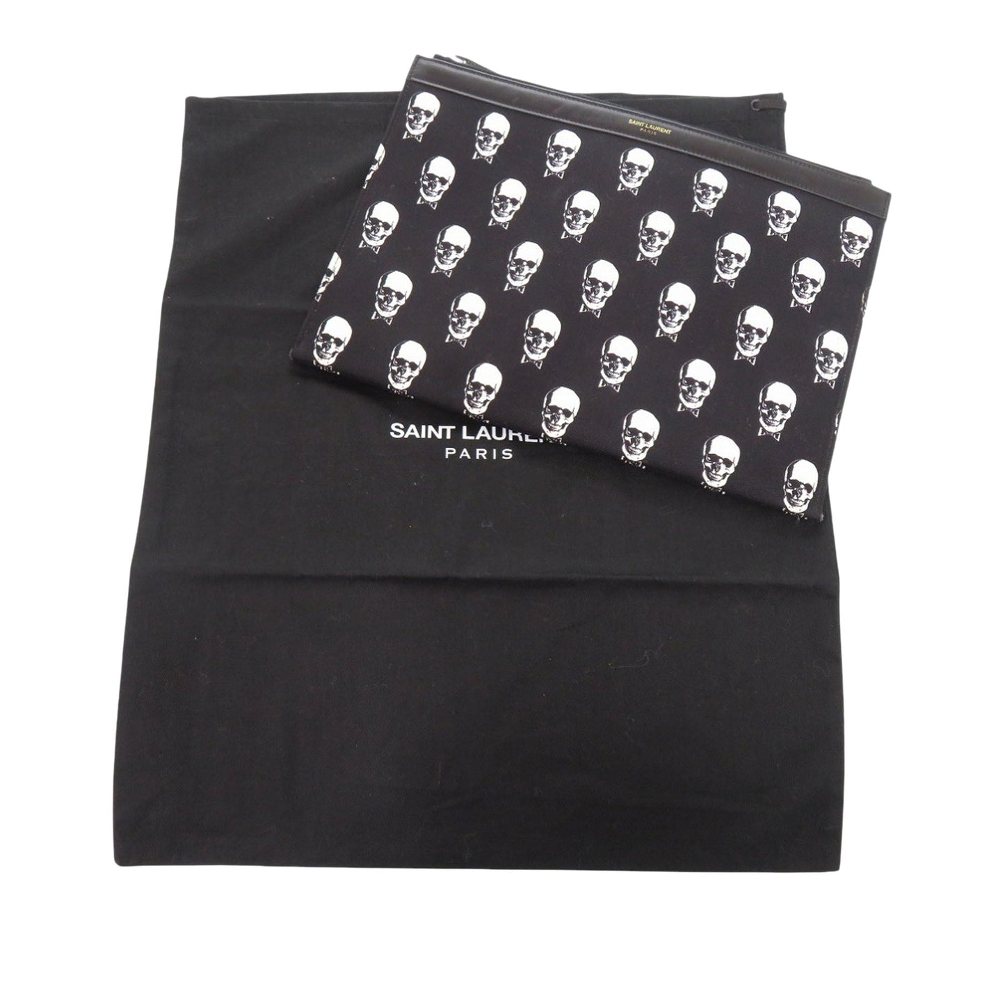 Saint Laurent Canvas Skull Print Zip Clutch