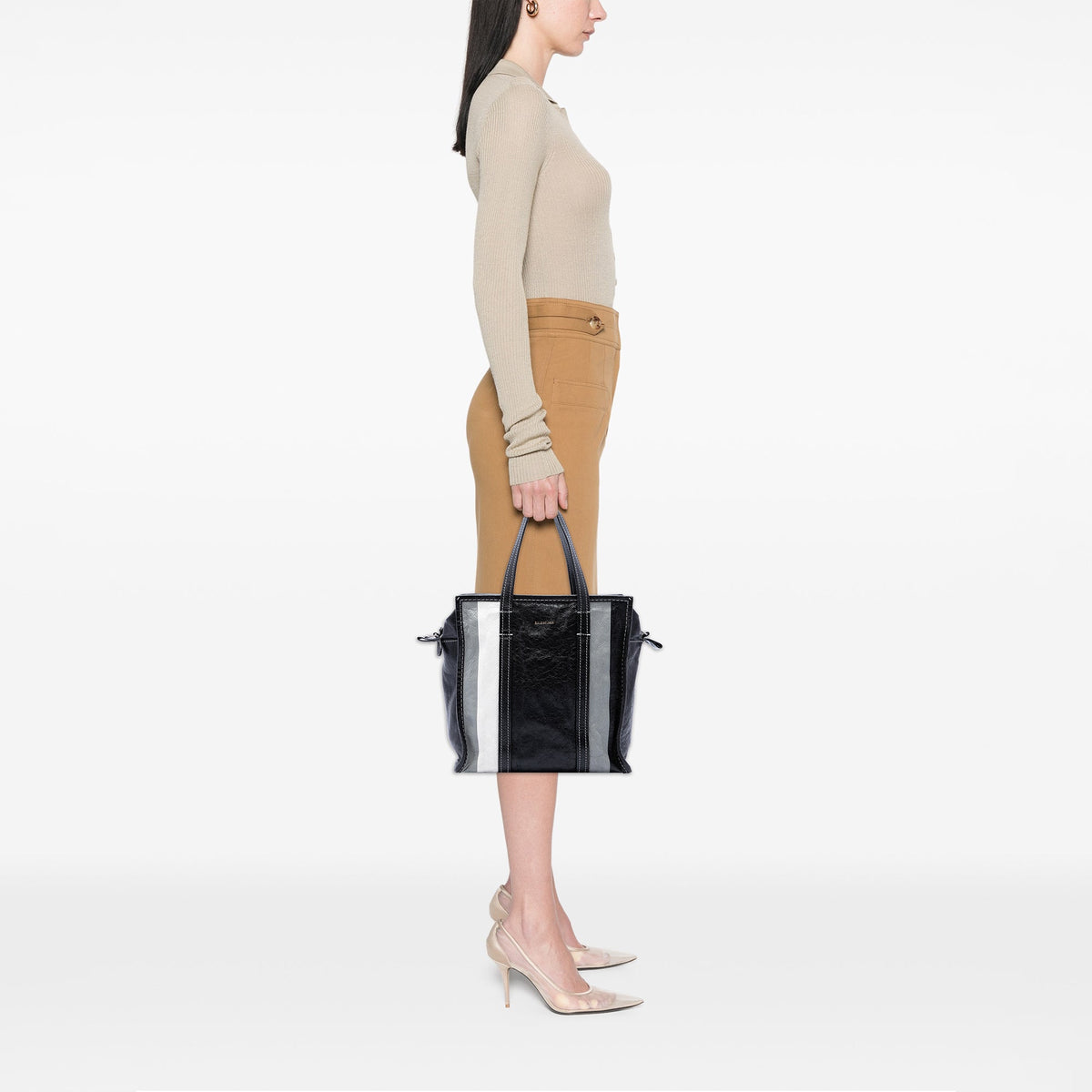 Balenciaga Lambskin Bazar Shopper Satchel S — Black