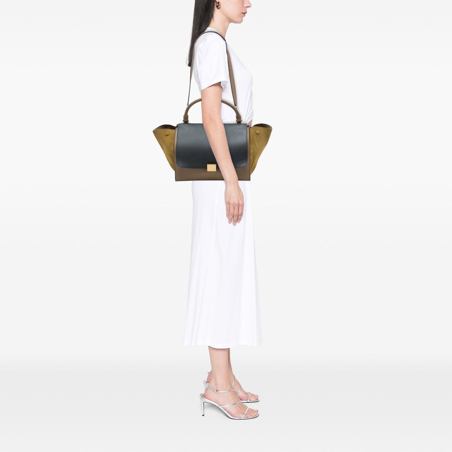 Celine Medium Tricolor Calfskin and Suede Trapeze Satchel