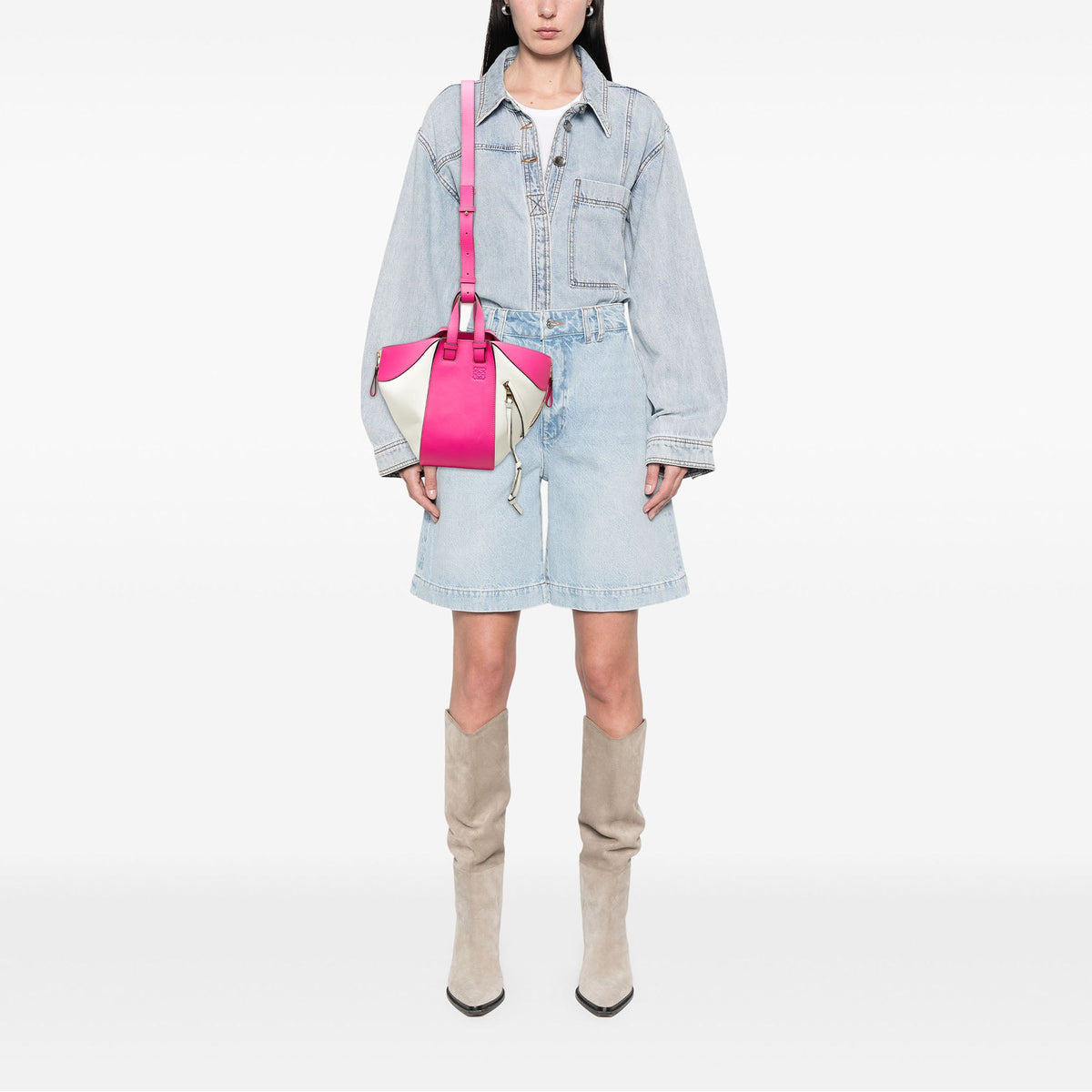 LOEWE Medium Bicolor Leather Hammock Satchel — Pink