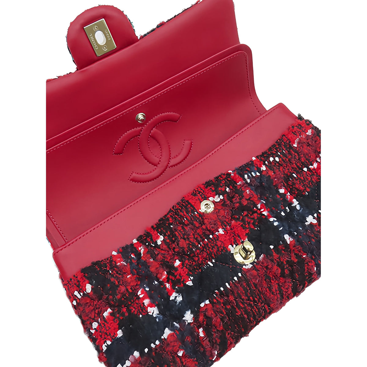 Chanel Medium Classic Tweed Double Flap — Red