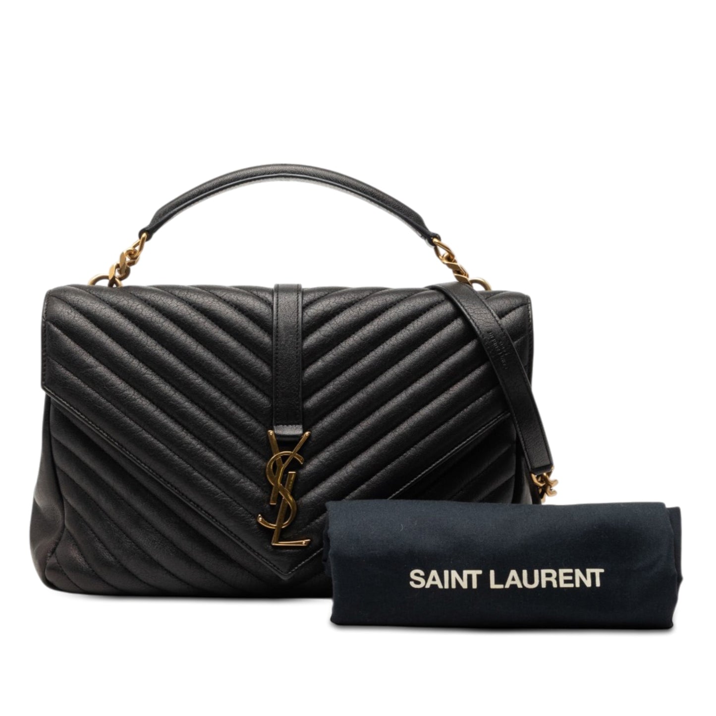 Saint Laurent Large Chevron Sheepskin Monogram College Satchel