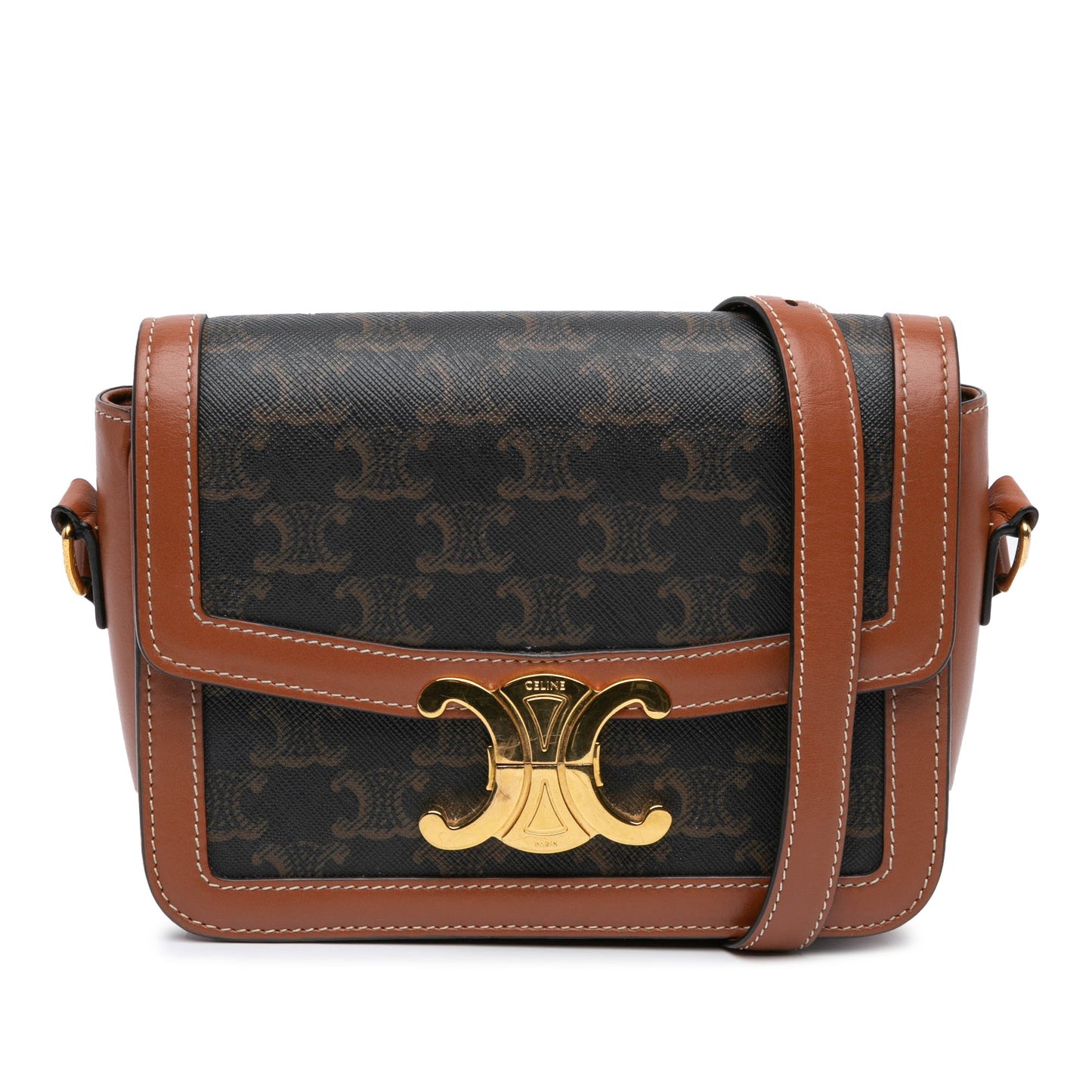 Celine Teen Triomphe Coated Canvas and Calfskin Triomphe Crossbody