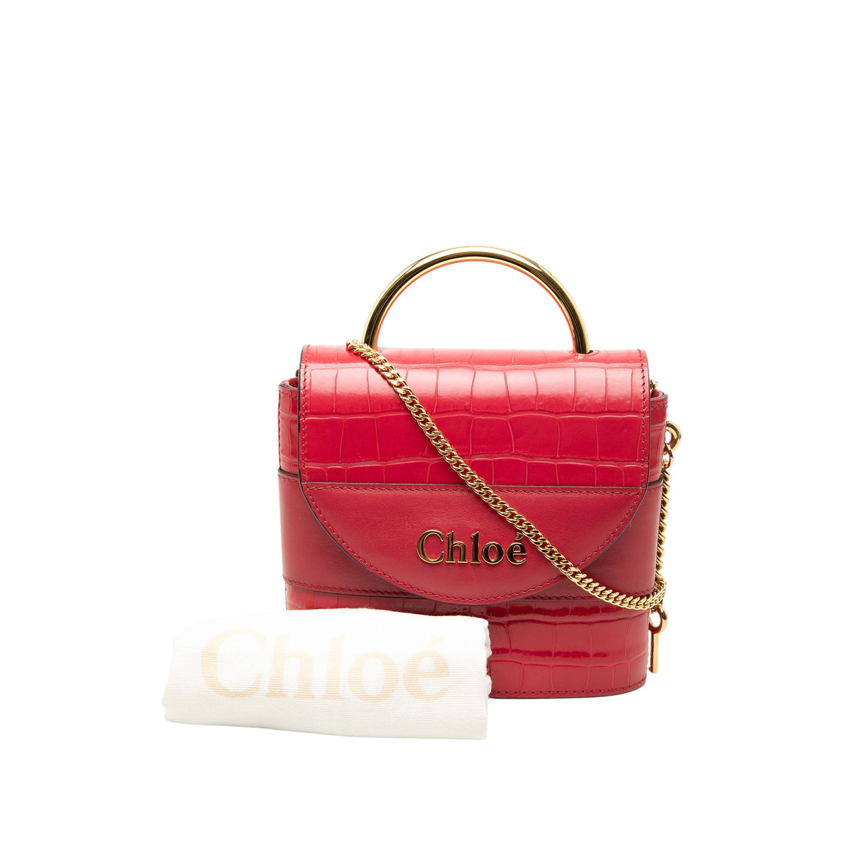 Chloé Croc Embossed Leather Aby Lock Satchel