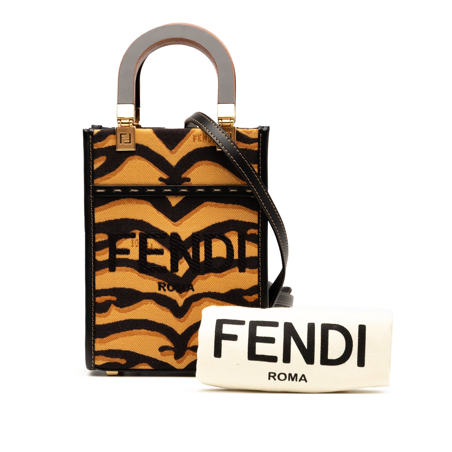 Fendi Mini Embroidered Canvas Tiger Print Sunshine Shopper Tote