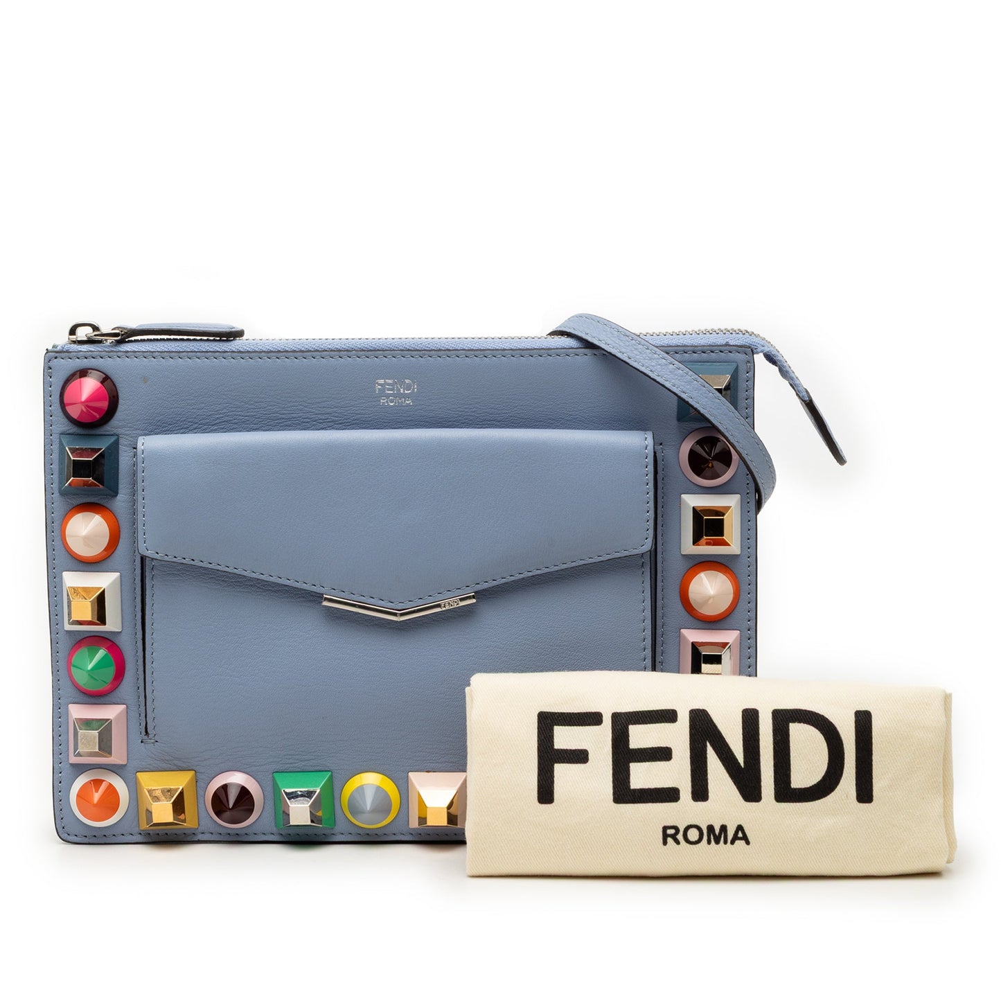 Fendi Mini 2Jours Studded Leather Vitello Dolce Crossbody