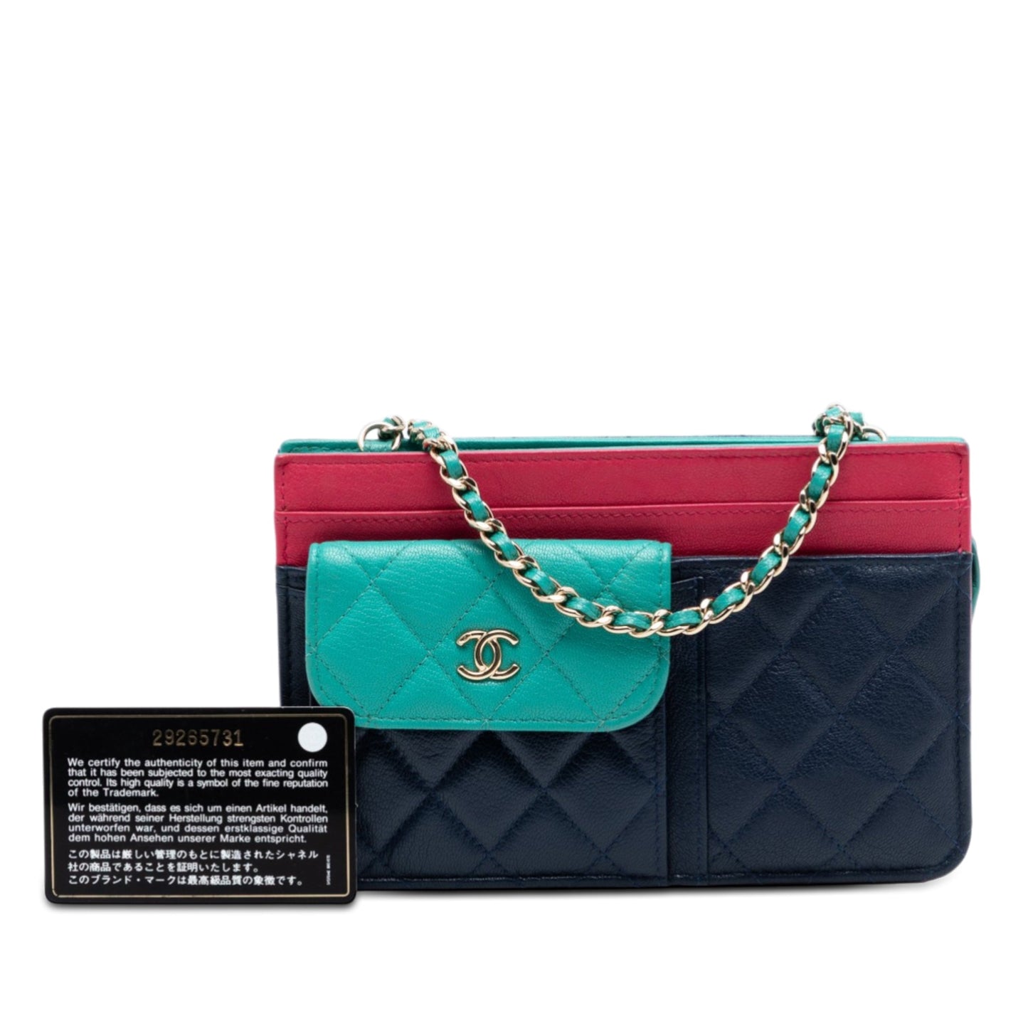 CC Tricolor Quilted Goatskin Multi Pocket Wallet On Chain