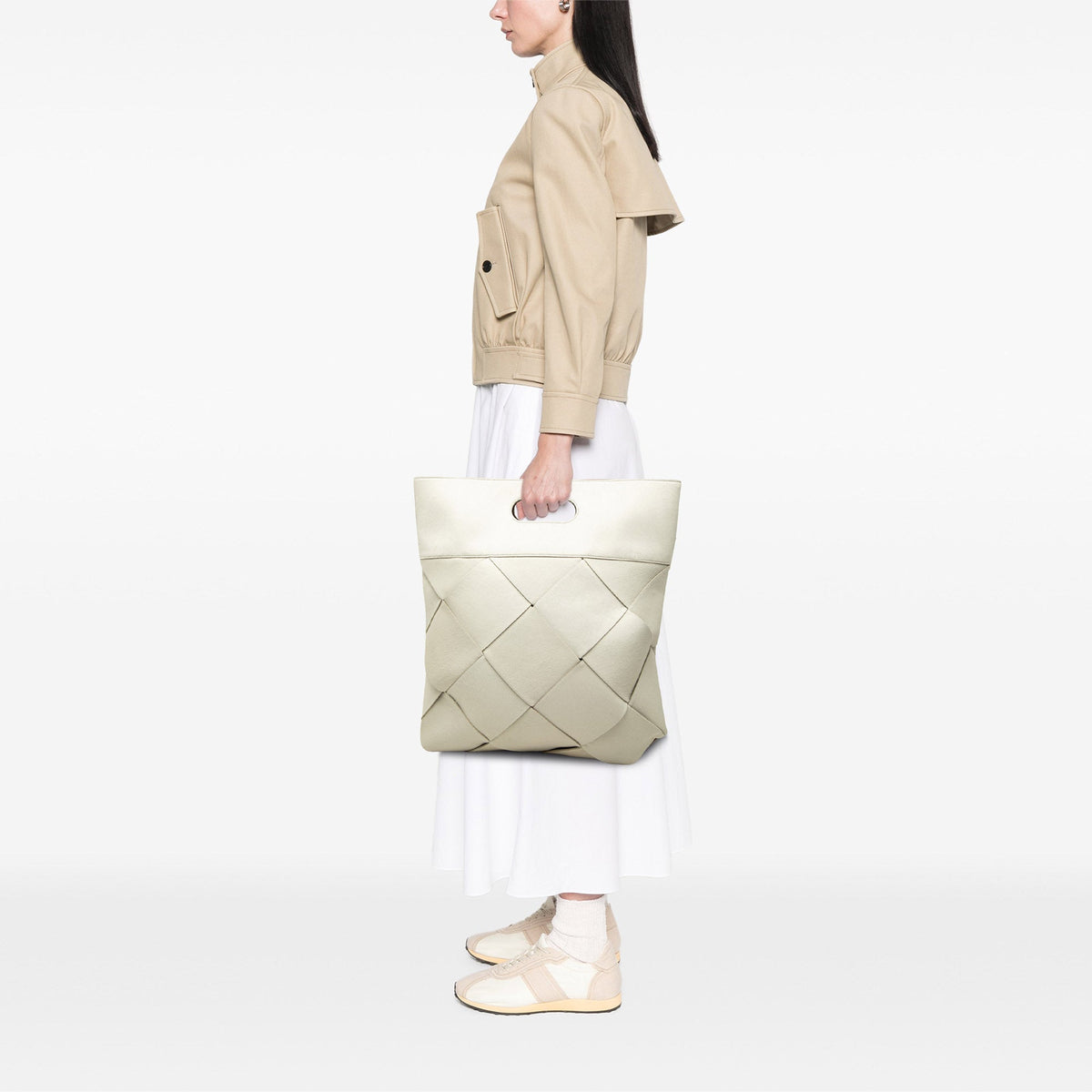 Bottega Veneta Medium Pony Hair Maxi Intrecciato Slip Tote — White