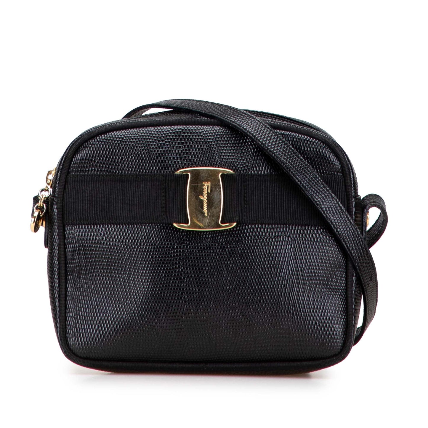 Ferragamo Embossed Lizard Leather Vara Crossbody