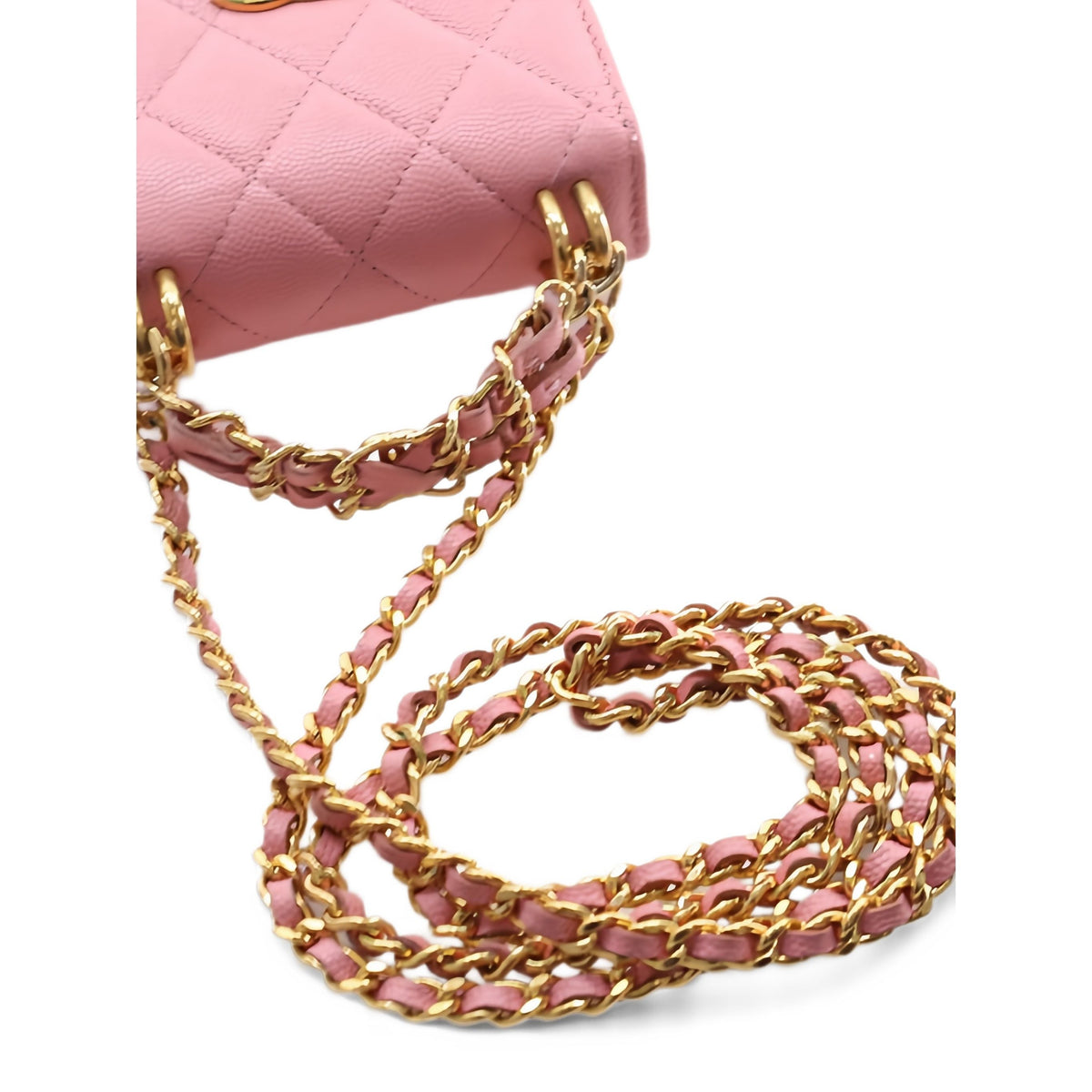Chanel Mini CC Quilted Caviar Top Handle Clutch with Chain — Pink
