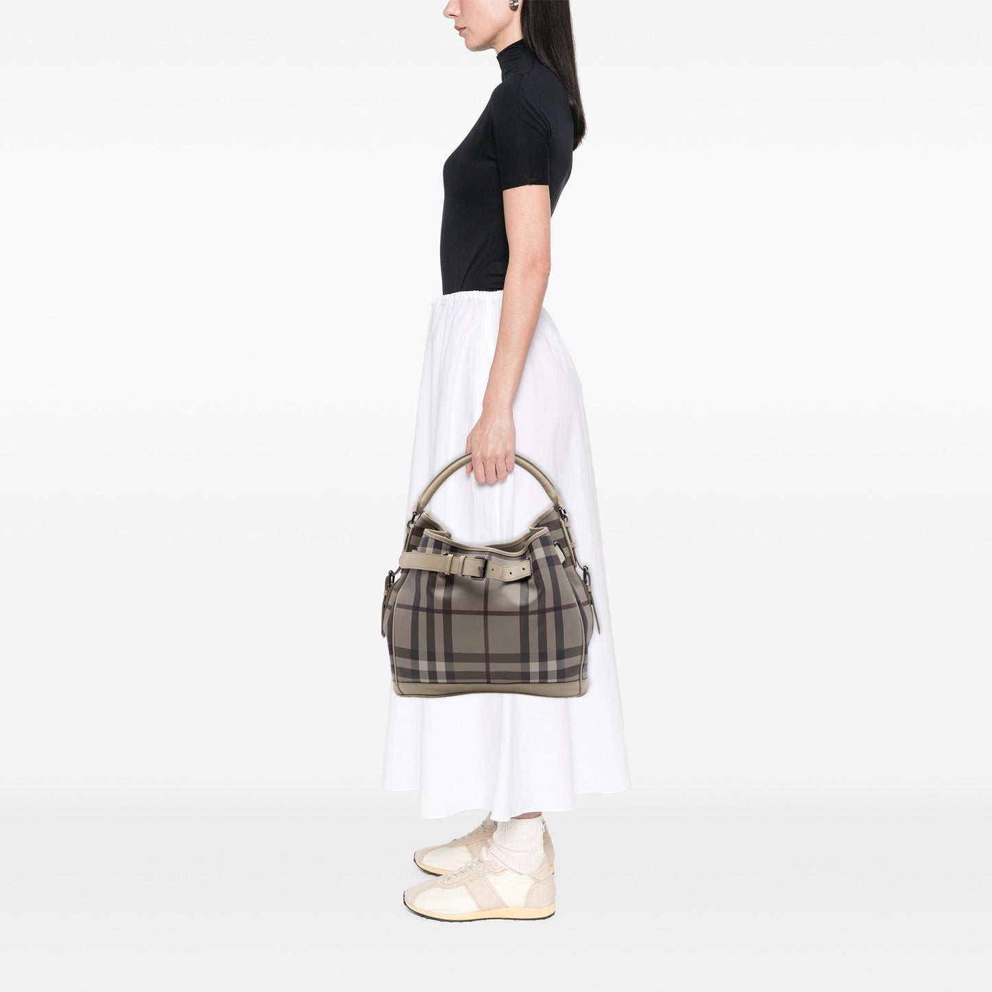 Burberry Medium Smoke Check Coated Canvas Walden Belted Hobo