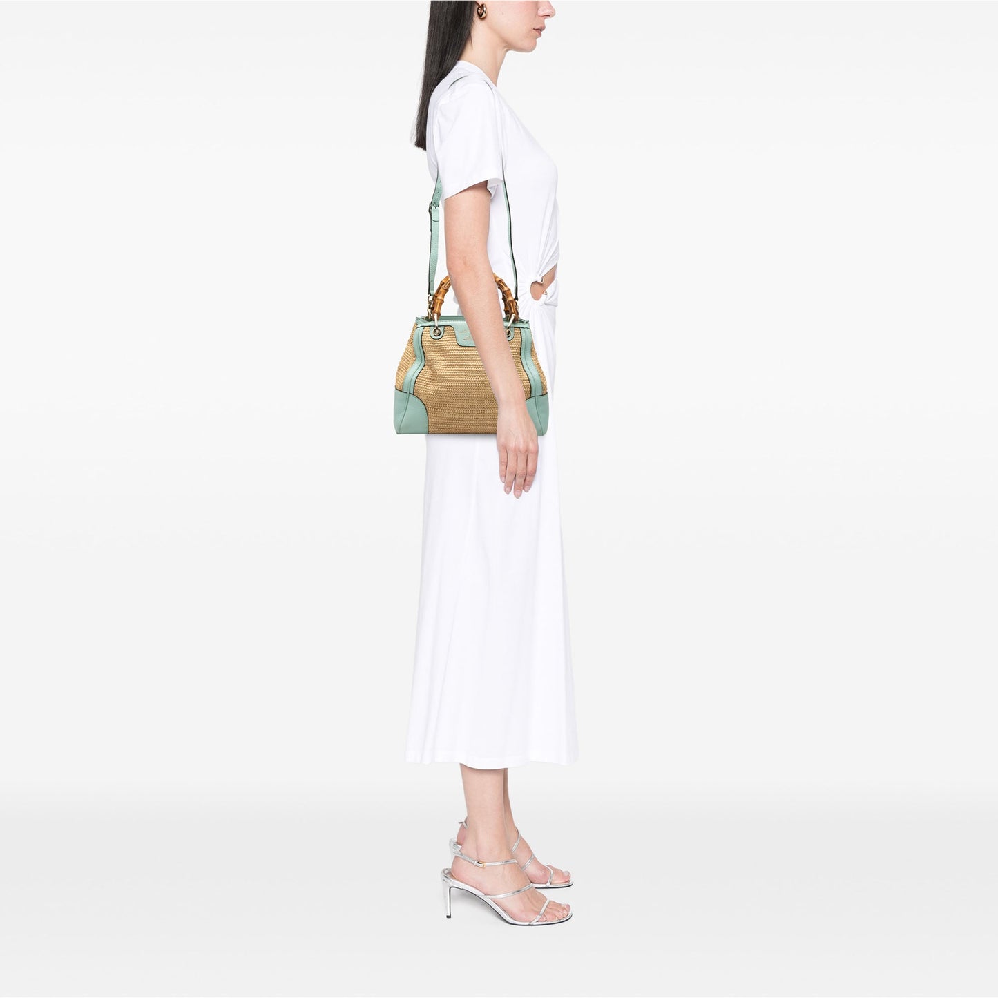 Gucci Small Raffia Bamboo Shopper Satchel