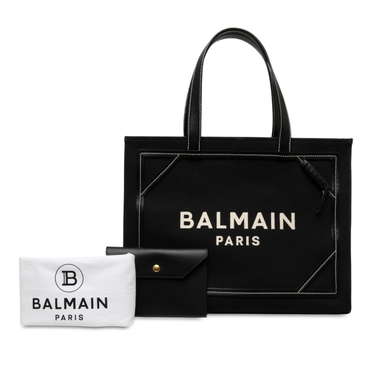 Balmain Canvas B Army 42 Tote — Black
