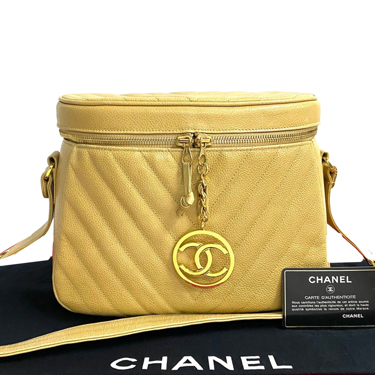 Chanel CC Chevron Caviar Vanity Case with Chain