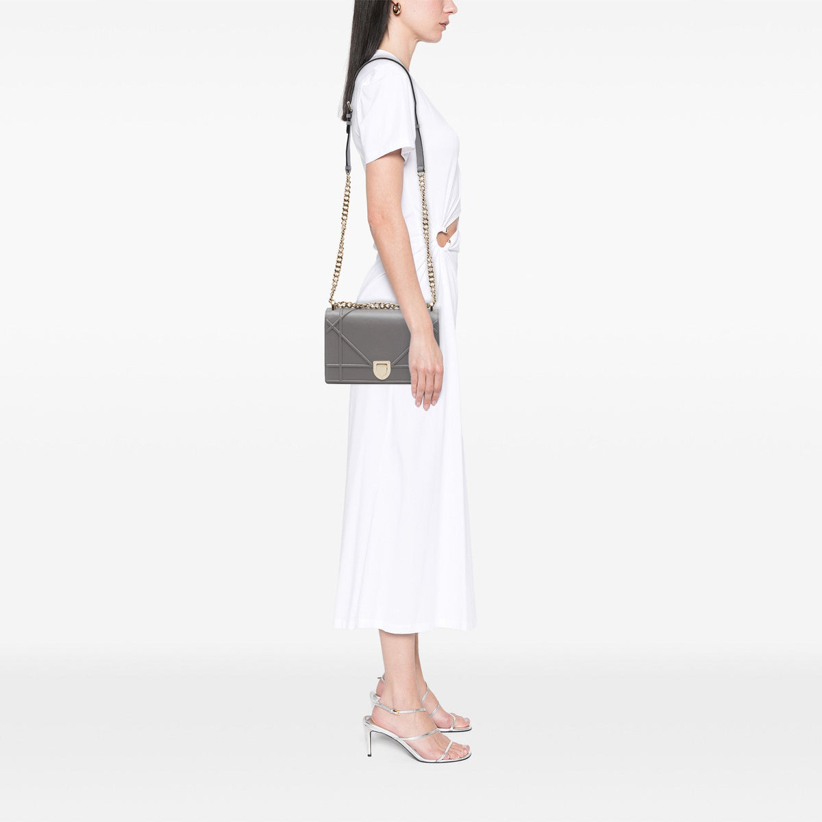 Dior Medium Grained Calfskin Diorama Flap — Gray