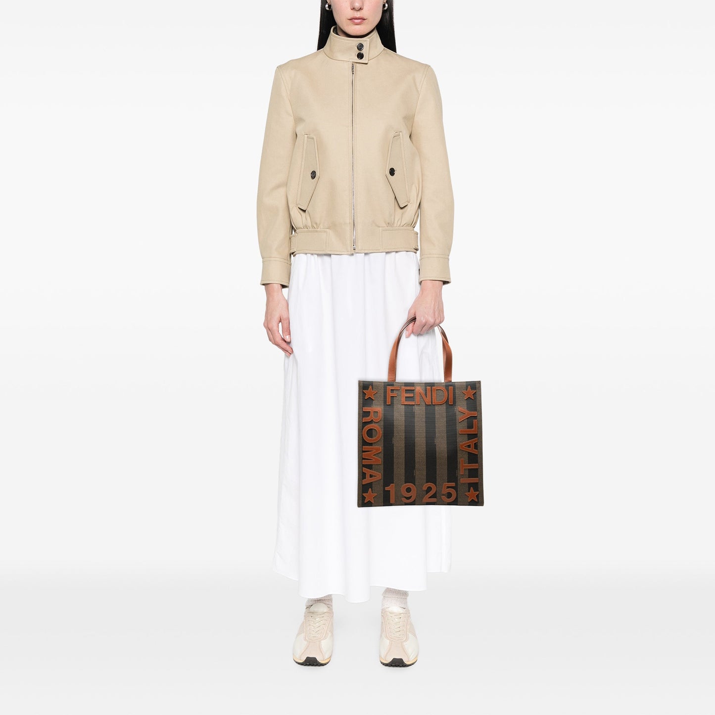 Fendi Pequin Coated Canvas Logo Tote