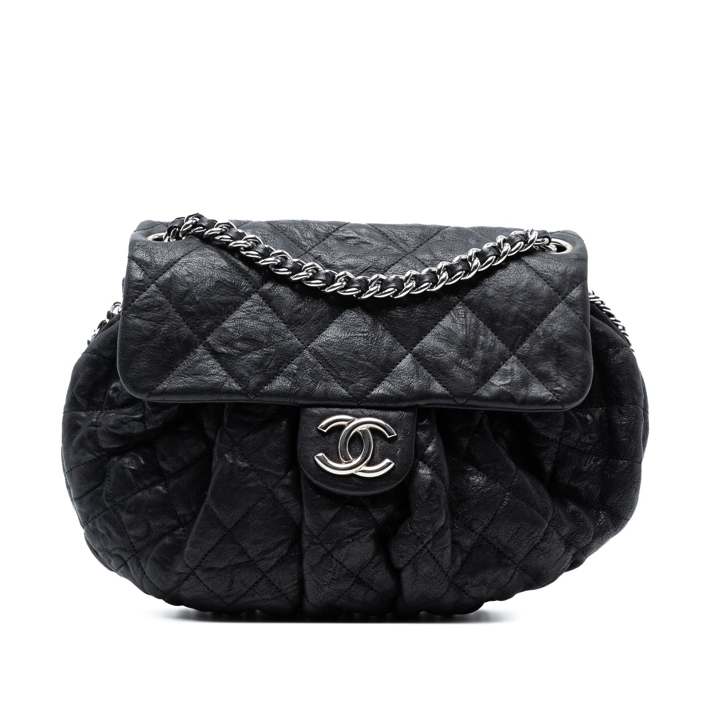 Chanel Medium Quilted Washed Lambskin Chain Around Messenger Bag