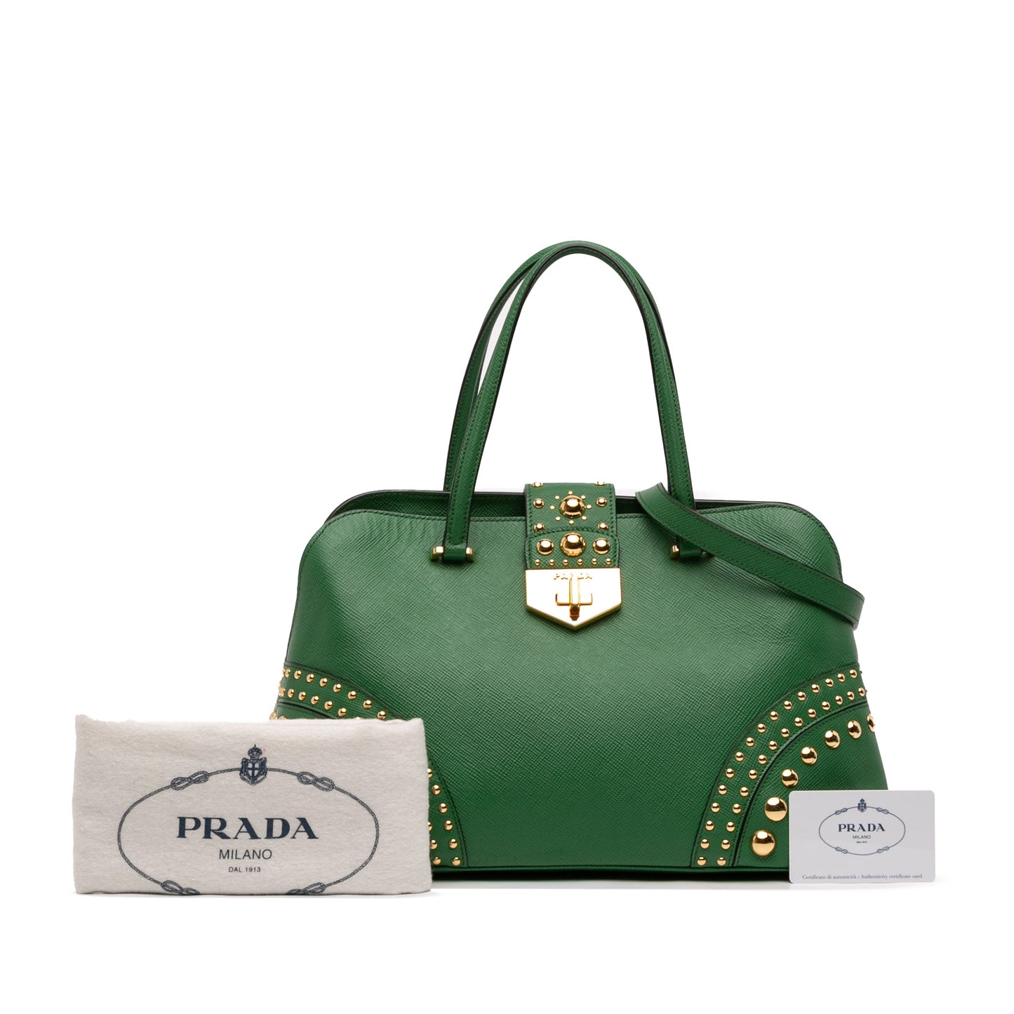 Prada Studded Saffiano Cuir Promenade Satchel