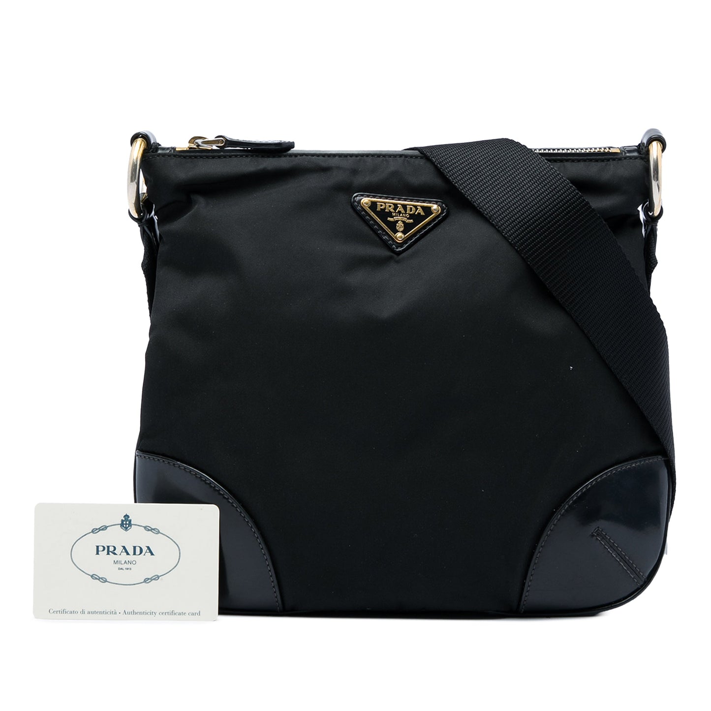 Prada Leather Trimmed Tessuto Zip Top Crossbody