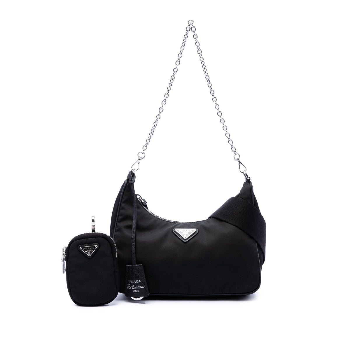Prada Mini Saffiano Trimmed Tessuto Re Edition 2005 Satchel — Black