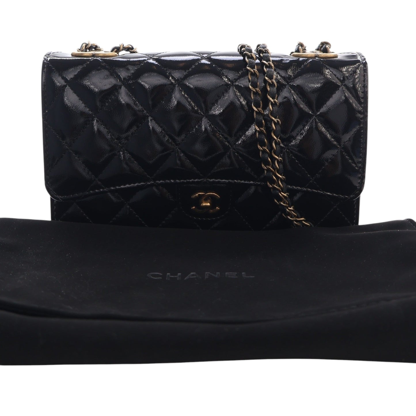 Chanel Quilted Patent and Goatskin CC Eyelet Wallet On Chain