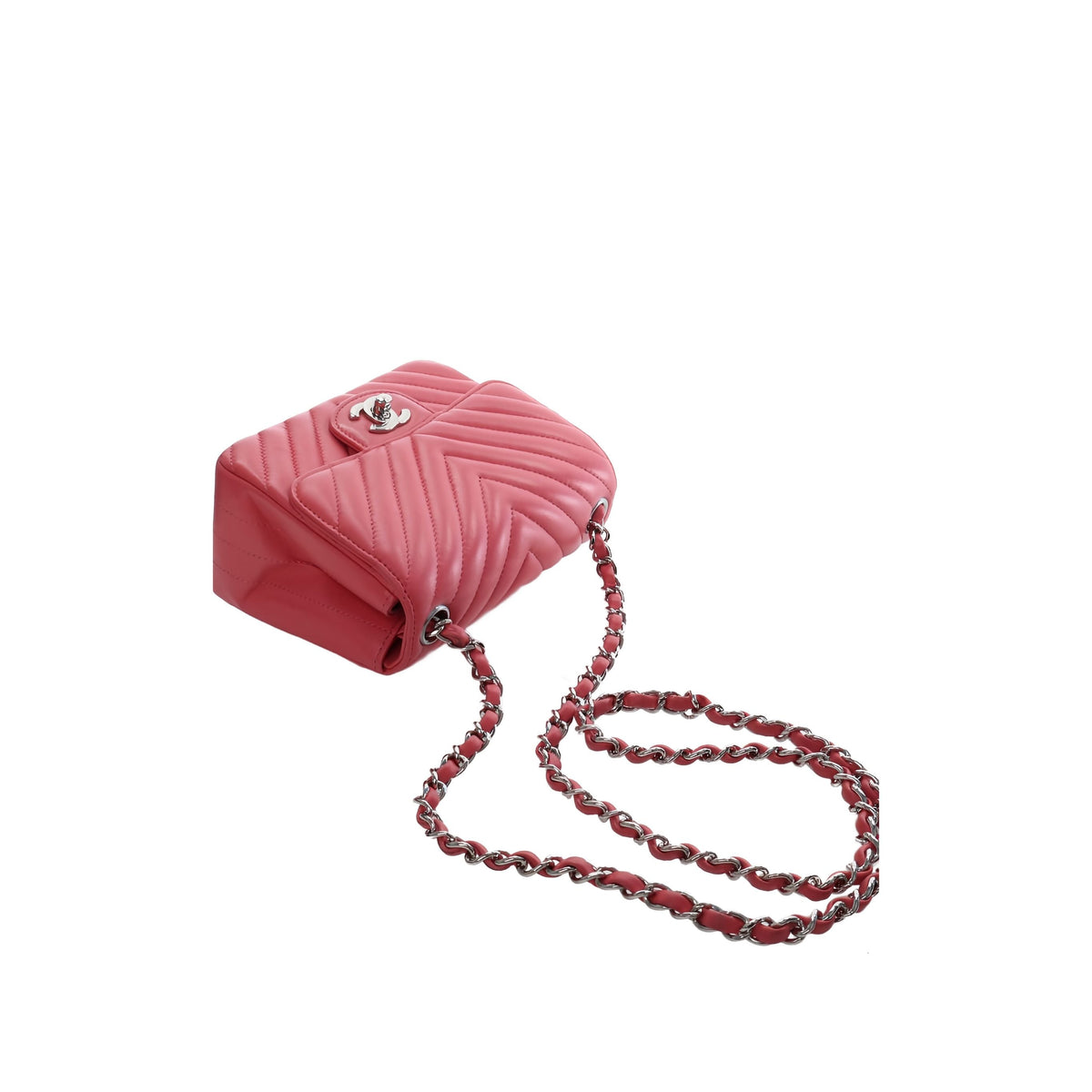 Chanel Mini Square Classic Chevron Lambskin Single Flap — Pink