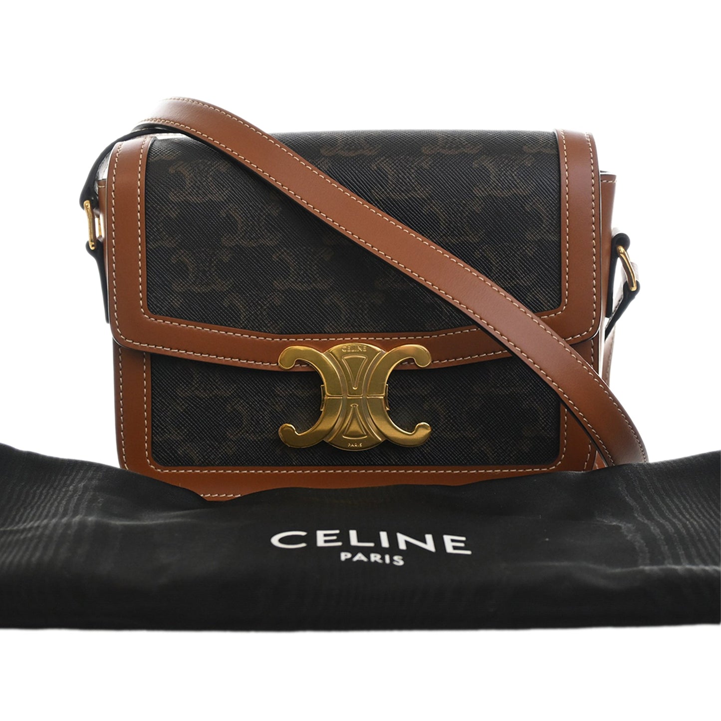Celine Teen Triomphe Coated Canvas and Calfskin Triomphe Crossbody
