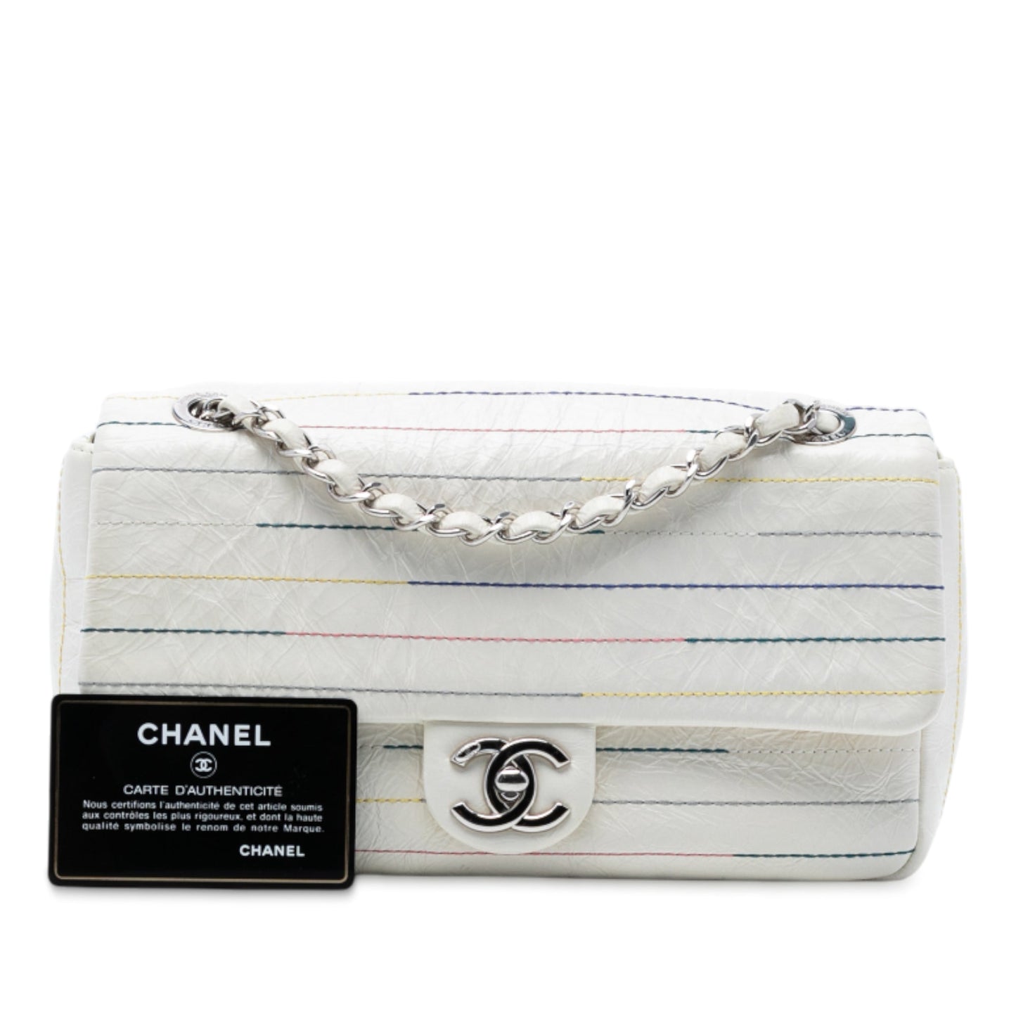 Chanel Distressed Calfskin Straight Line Stitch Flap