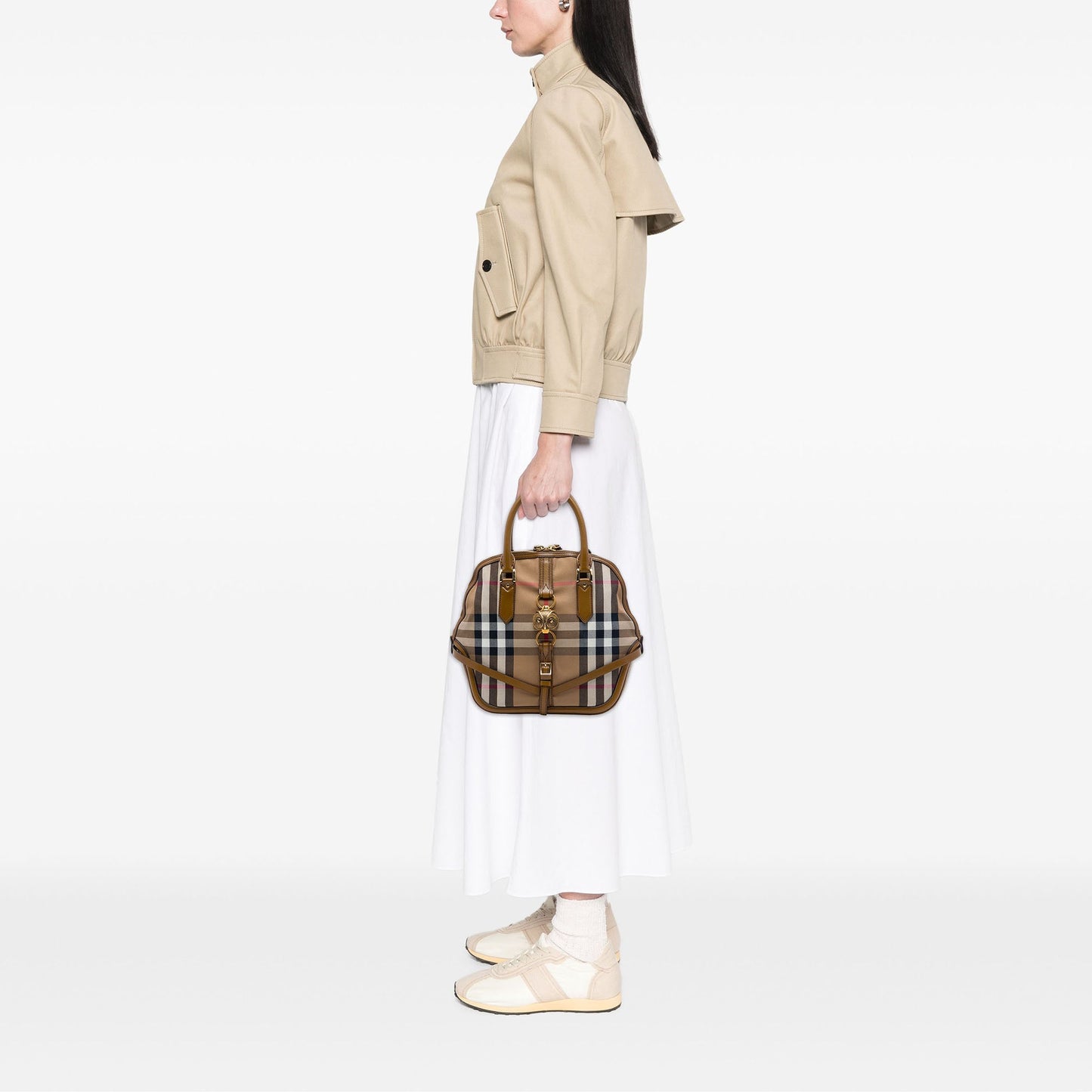 Burberry Medium House Check Canvas Bridle Owl Orchard Handbag