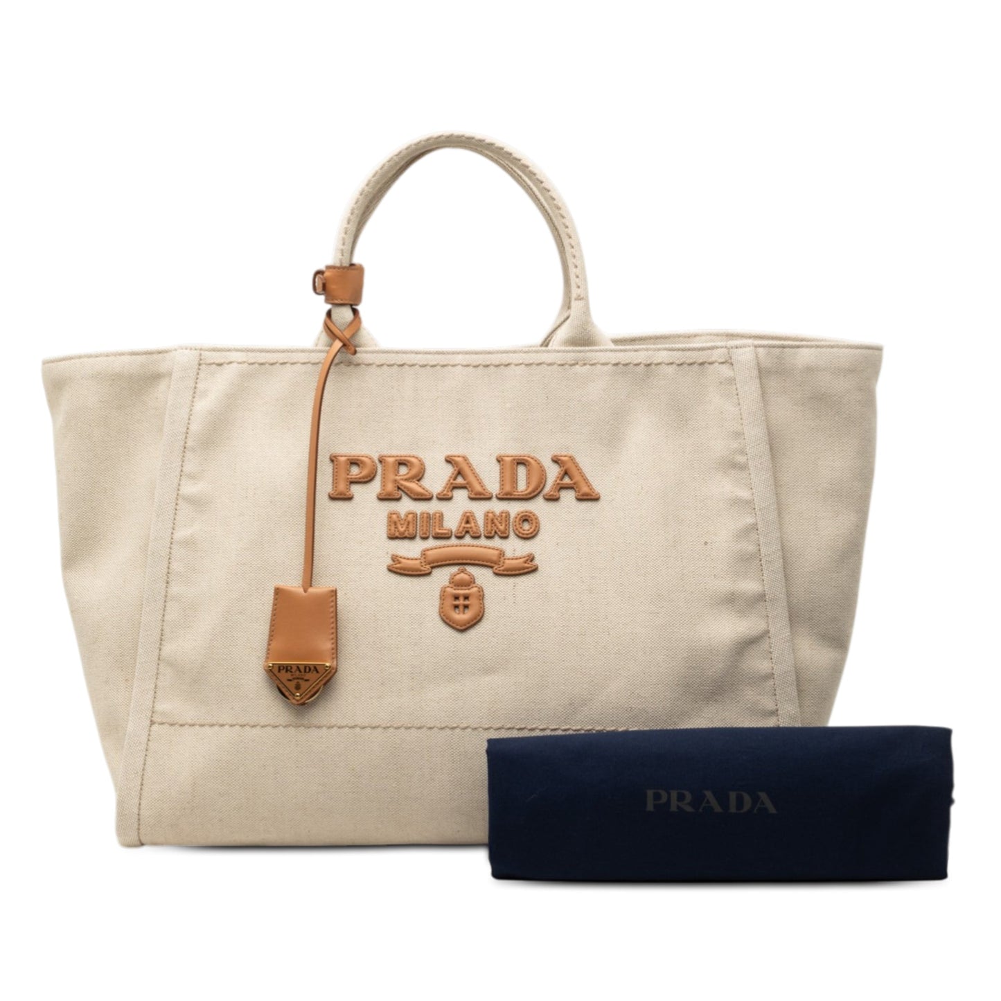 Large Linen and Vitello Logo Tote