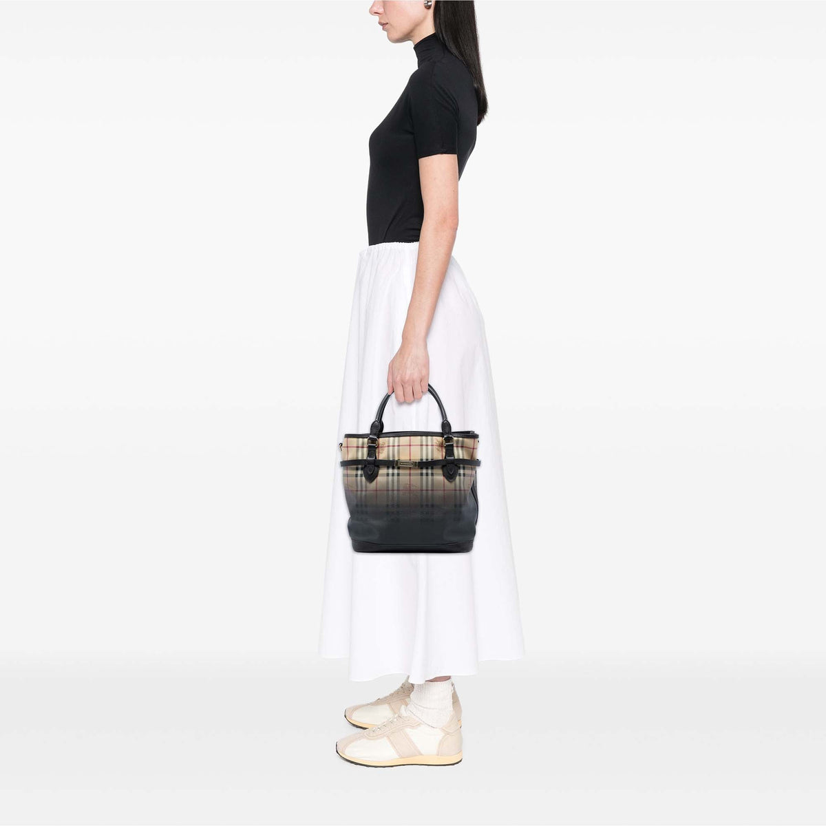 Burberry Haymarket Check Ombre Coated Canvas Liberton Satchel — Beige