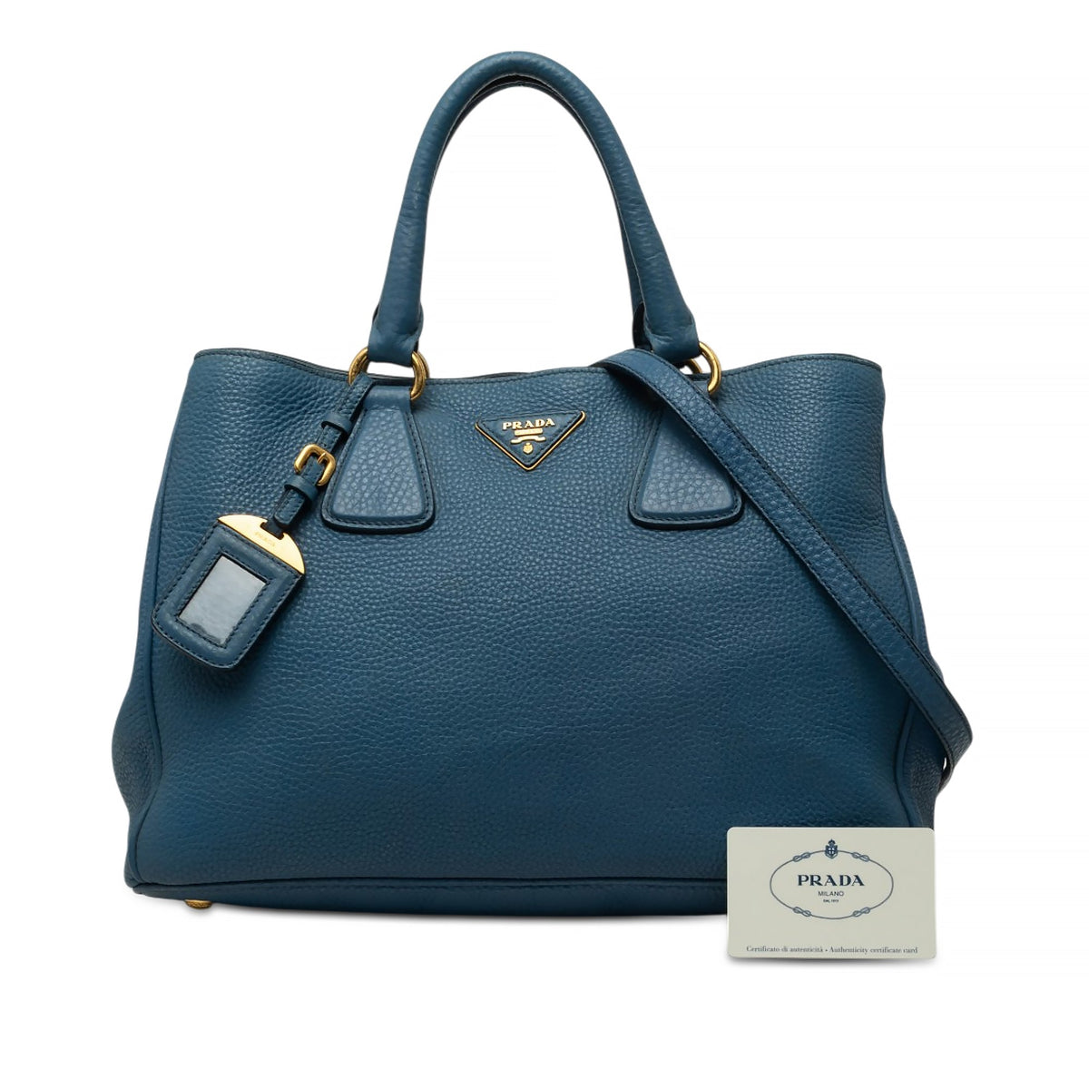 Prada Vitello Daino Open Convertible Tote — Blue