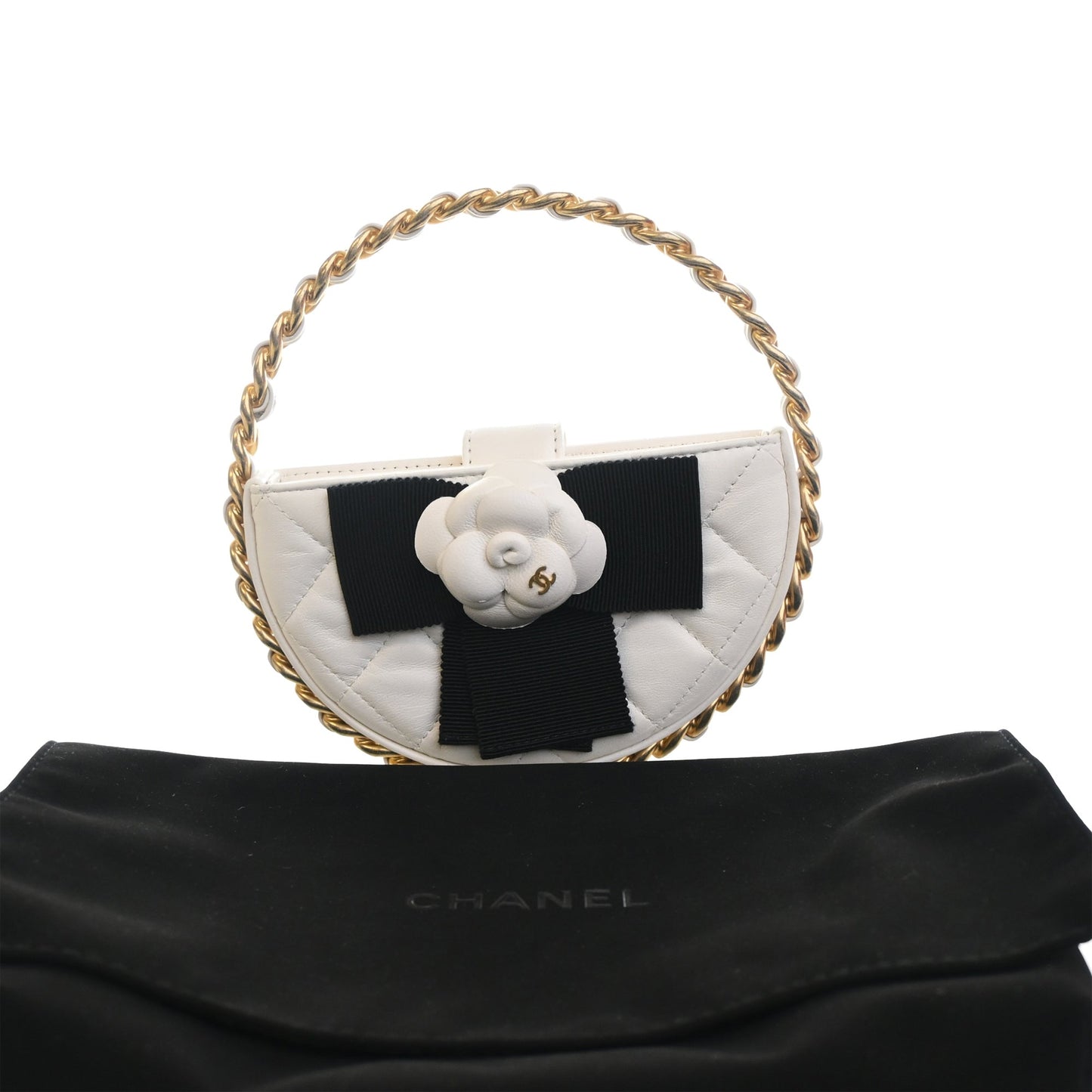Chanel Mini Lambskin Round Camellia Clutch