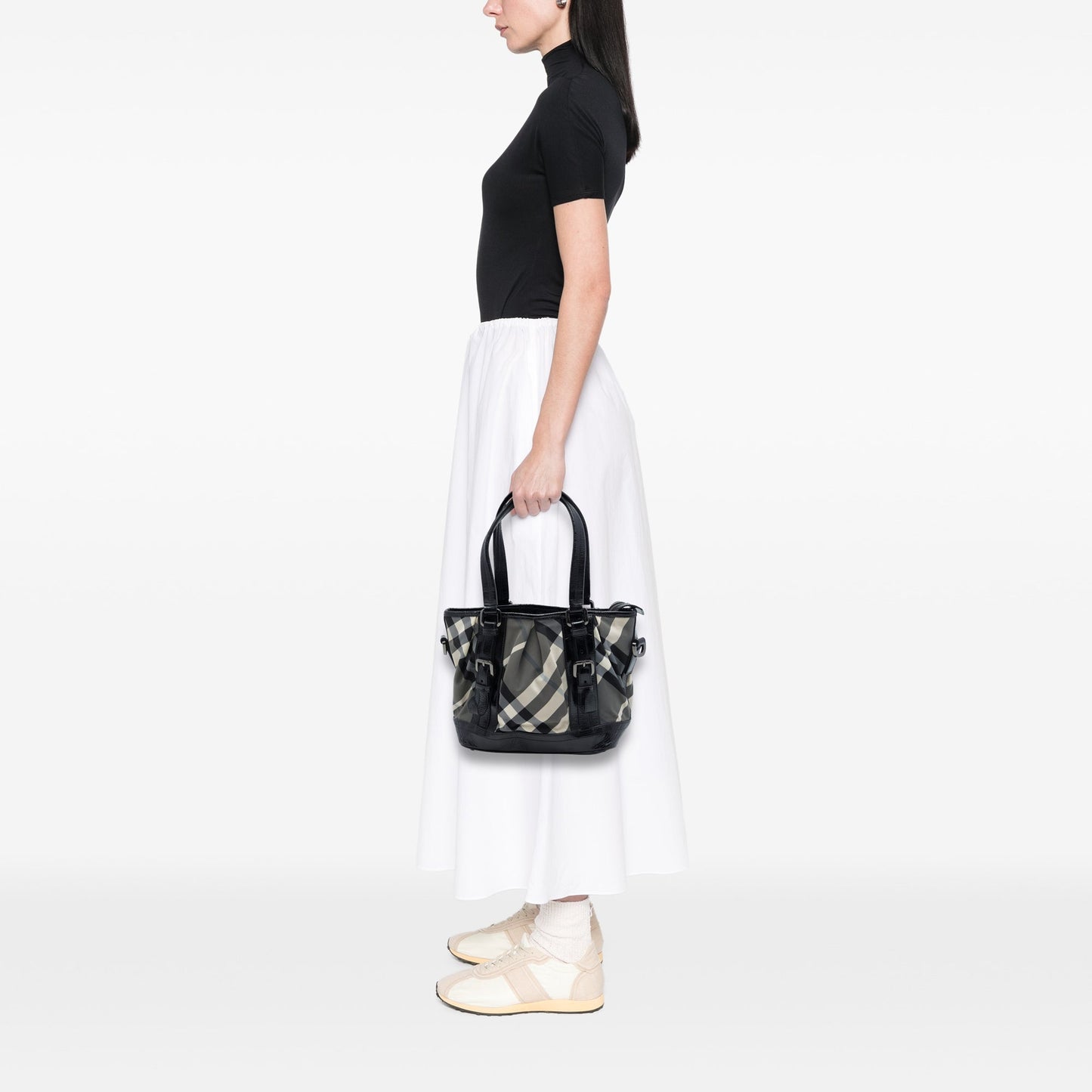 Burberry Beat Check Nylon and Patent Lowry Satchel