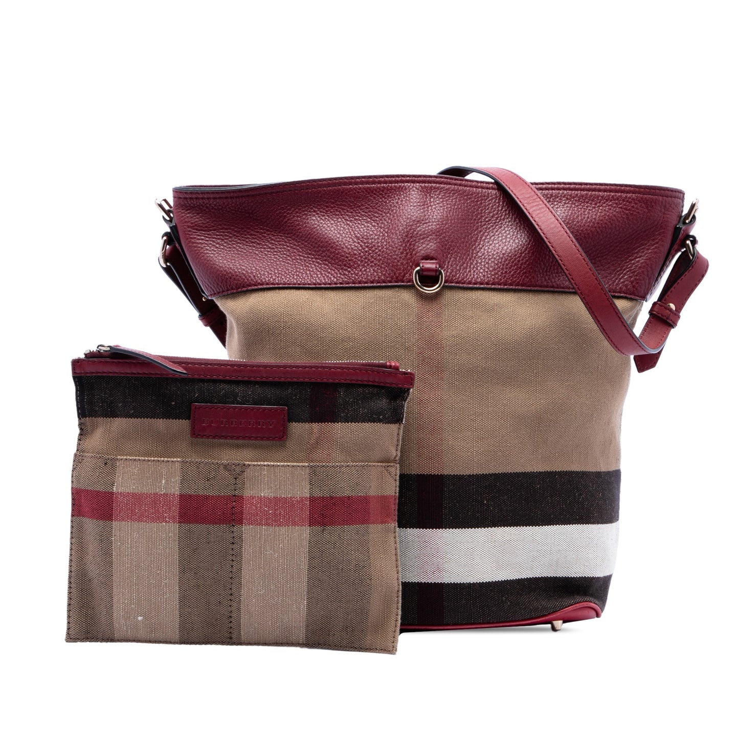 Burberry Medium Mega Check Canvas and Grained Calfskin Ashby Tassel Bucket Bag